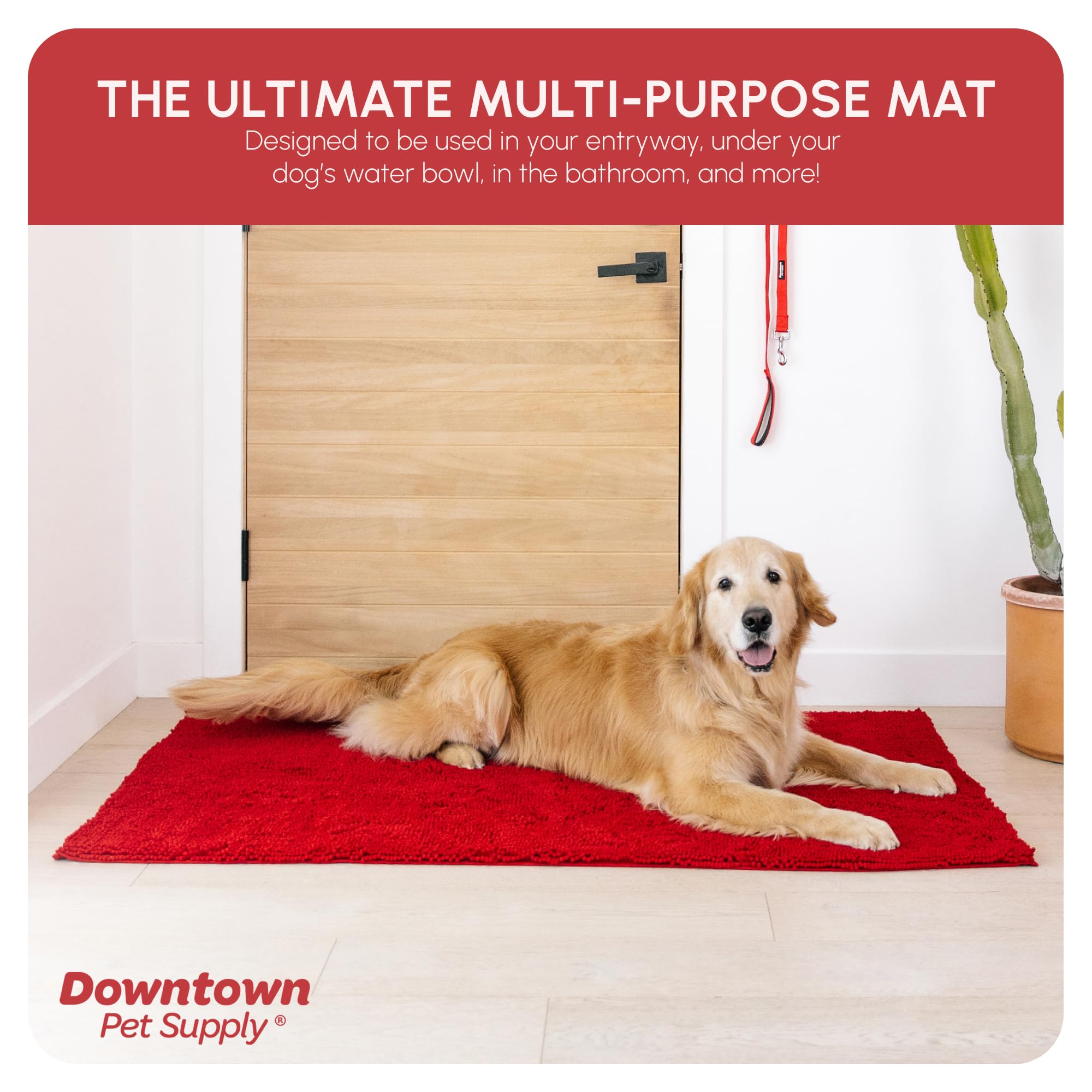 My Doggy Place Microfiber Dog Mat for Muddy Paws, 60 x 36 Red - Non-Slip, Absorbent and Quick-Drying Dog Paw Cleaning Mat, Washe