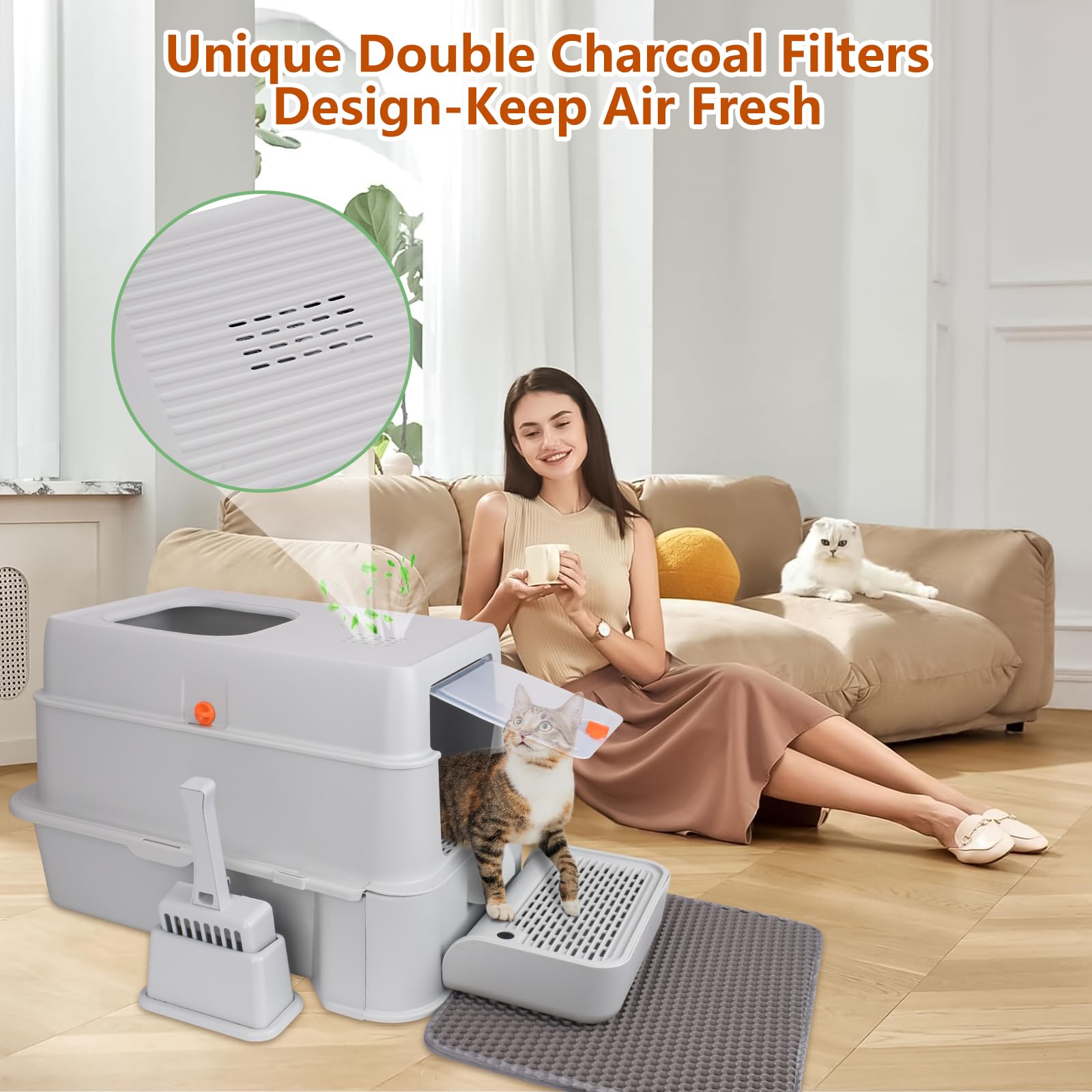 Elegx Odor-Control Extra Large 24' L  16' W Drawer Design Stainless Steel Cat Litter Box,Xl Large 4-In-1 Cat Metal Litter Box