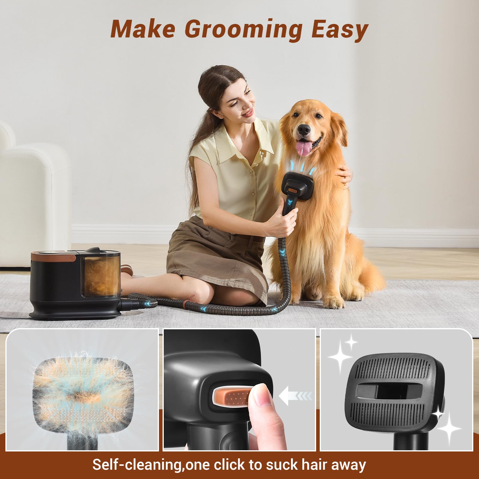 Bunfly Dog Hair Vacuum, Dog Grooming Kit, Pet Grooming Vacuum,13,000Kpa Powerful Suction, 99% Hair Removal, 3.5L Capacity, 16 Pe