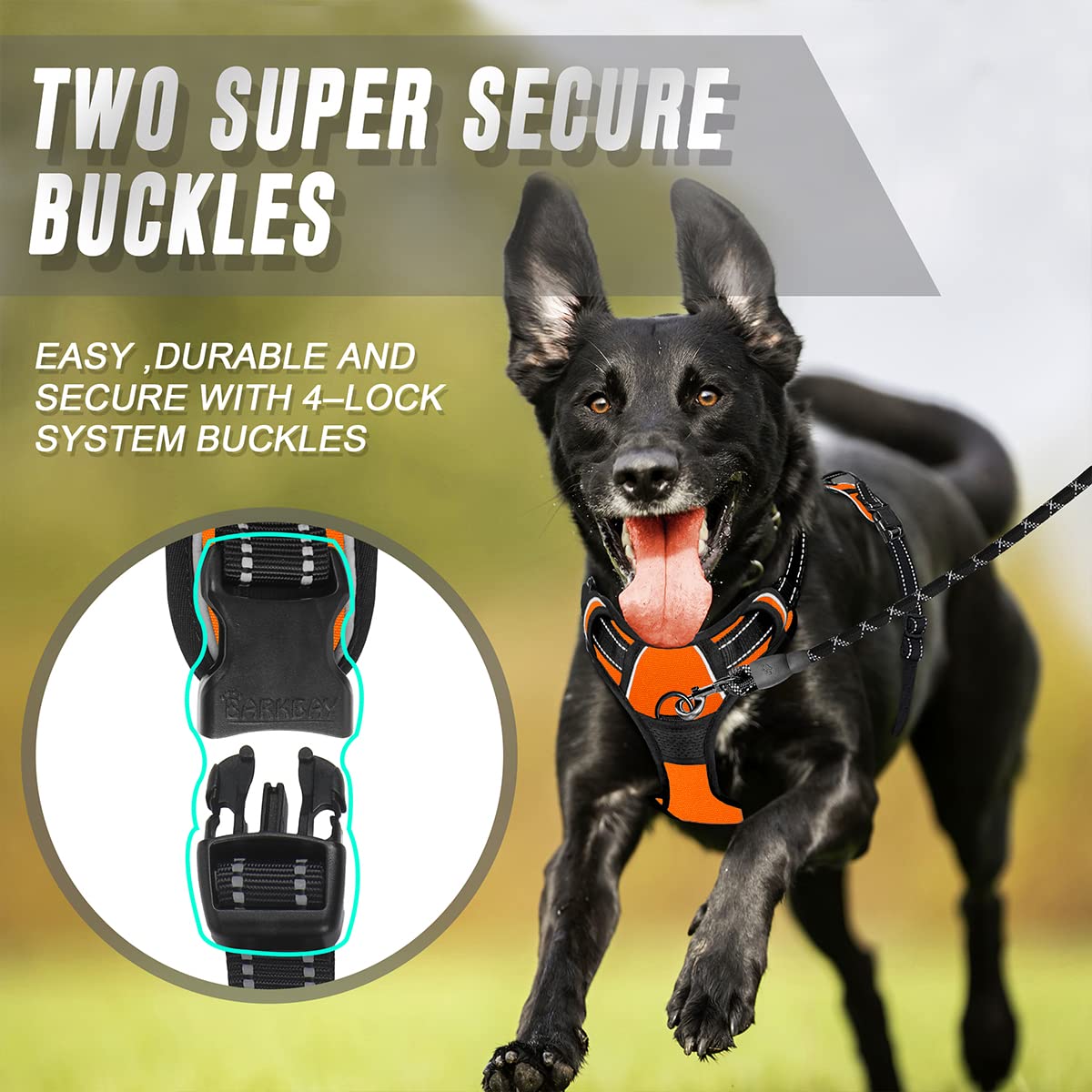 Barkbay No Pull Dog Harness Front Clip Heavy Duty Reflective Easy Control Handle For Large Dog Walking(Orange,S)