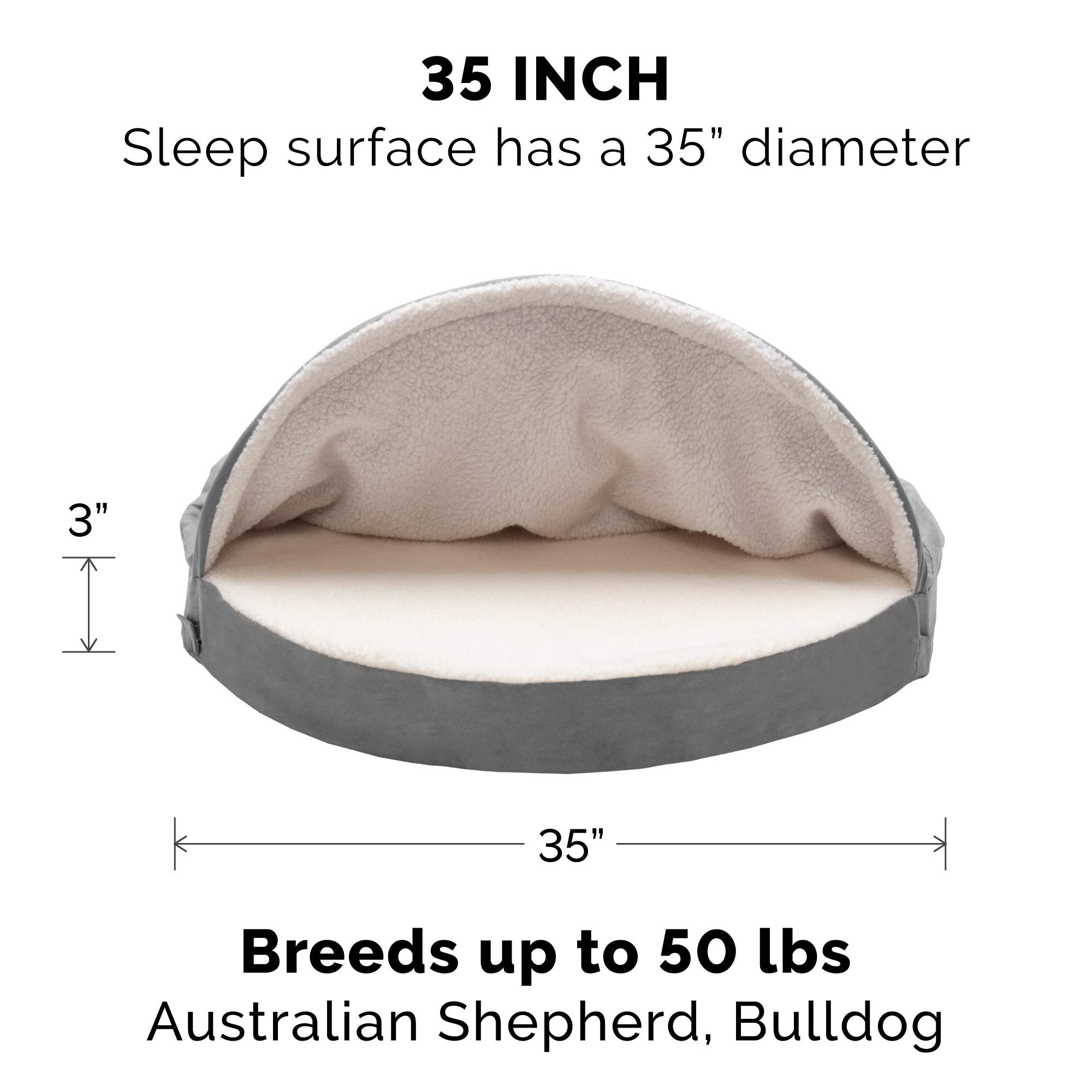 Furhaven 35 Round Memory Foam Dog Bed for Large/Medium Dogs w/ Removable Washable Cover, For Dogs Up to 50 lbs - Sherpa & Suede