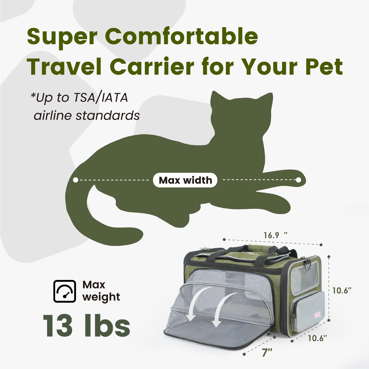 Pawaii Pet Carrier, Tsa Airline Approved Cat Carrier, Soft Sided Collapsible Pet Travel Carrier, Foldable, Protable, Travel Friendly, Comfortable, Convenient Pet Travel Carrier