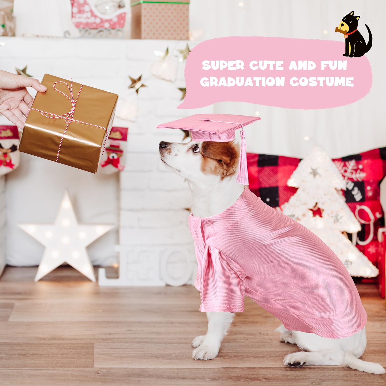 Dog Graduation Cap And Gown, Dogs Cats Graduation Holiday Halloween Costume Accessory(Pink,Medium)