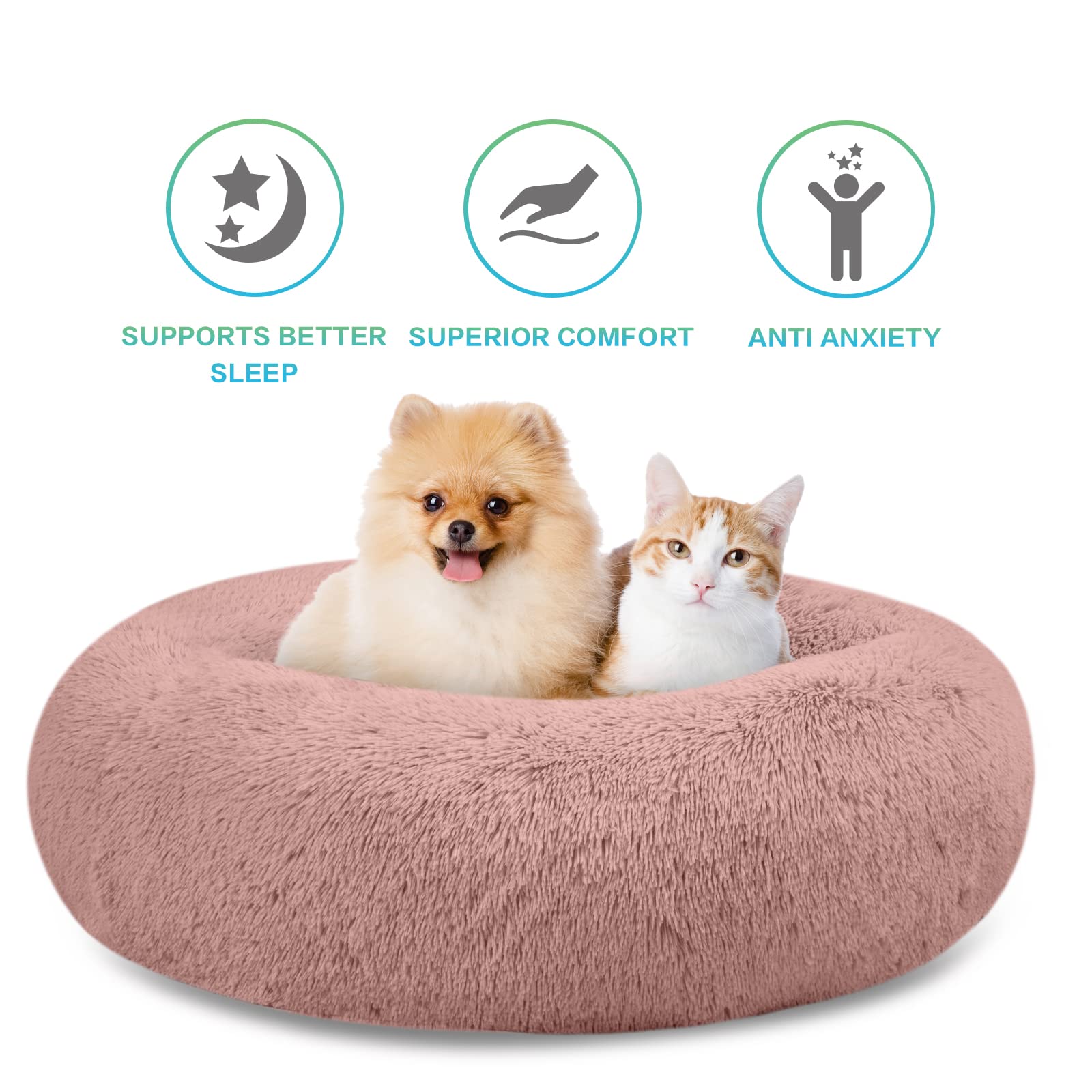 Savfox Calming Dog Bed, Anti Anxiety Dog Bed, Plush Donut Dog Bed For Small Dogs, Medium, Large & X-Large, Soft Fuzzy Comfy Dog