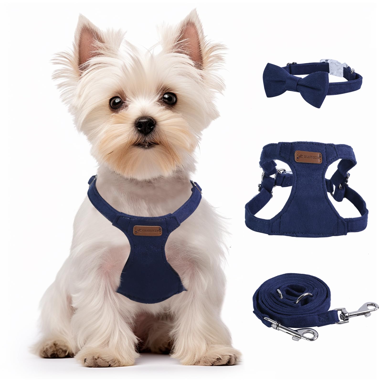 Dog Harness And Leash Set, Xs No Pull Adjustable Puppy Harness With Multifunction Denim Blue Dog Leash And Collar, Soft No Choke