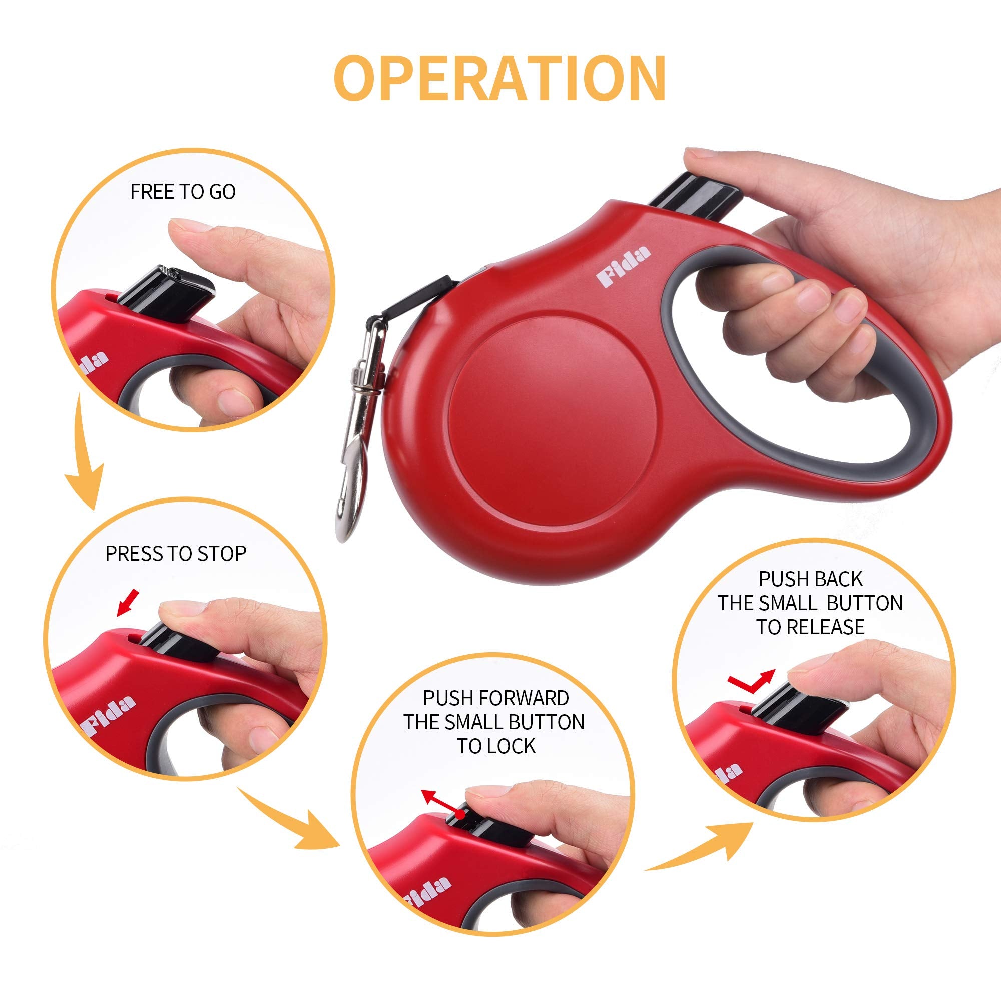 Fida Retractable Dog Leash, 16 Ft Dog Walking Leash For Small And Medium Dogs Up To 44Lbs, 360?Tangle Free, Red
