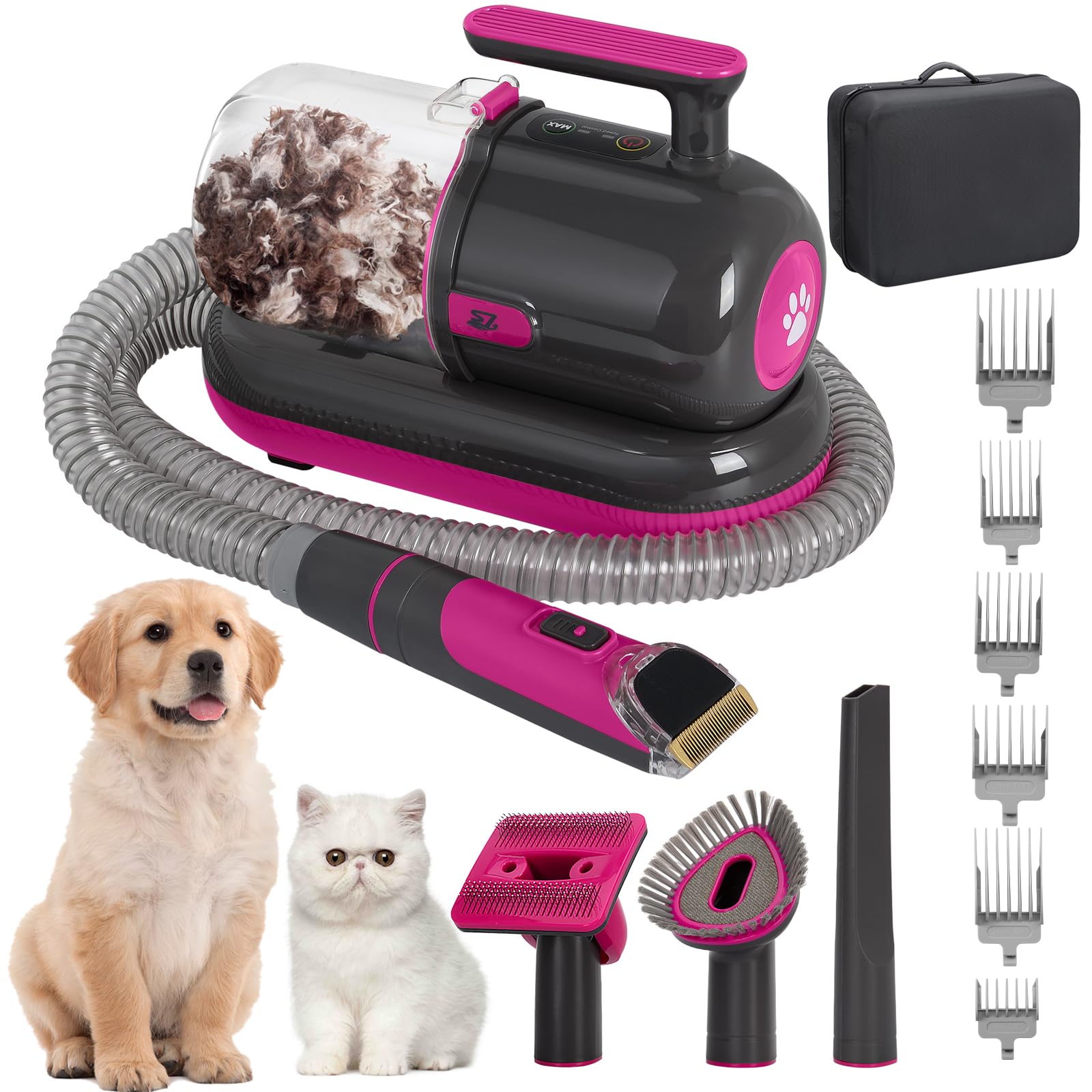 S7 Pet Grooming Kit with 99% Vacuum Suction for Pet Hair - Professional Clippers and 5 Essential Grooming Tools for Dogs, Cats, 