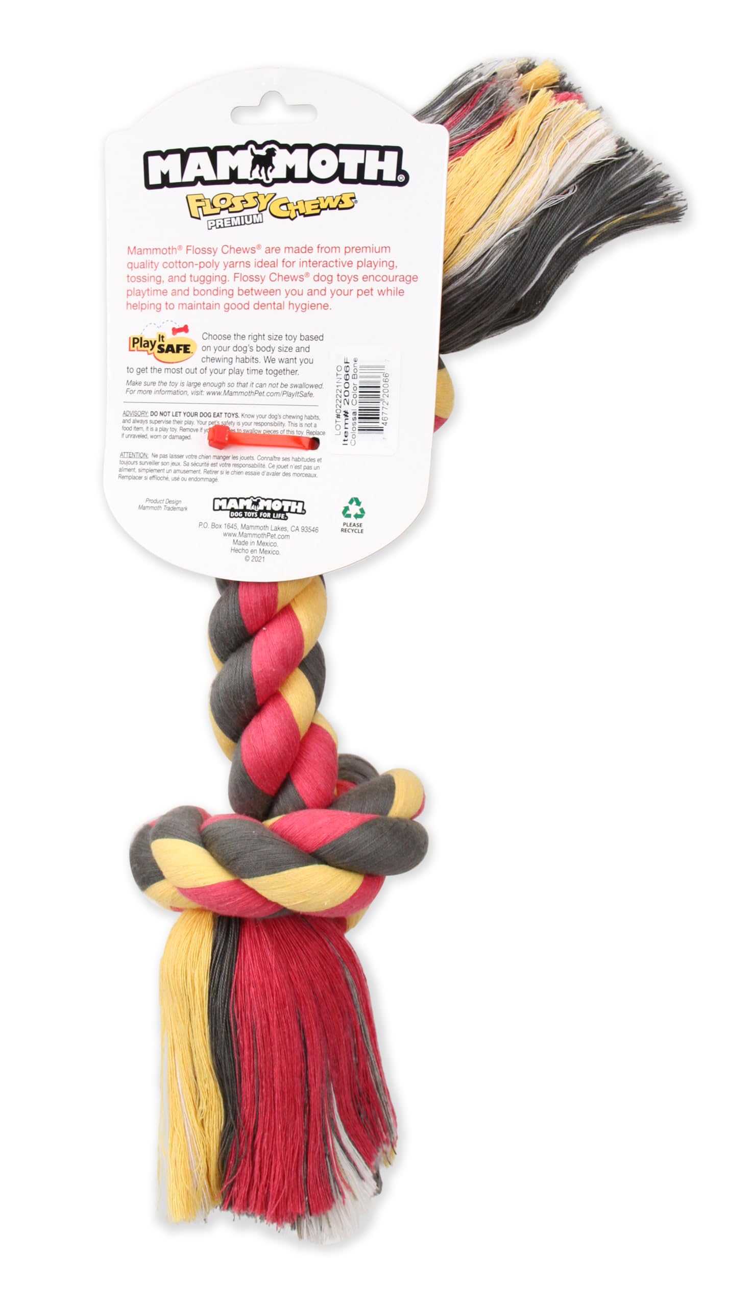 Mammoth Pet Products Flossy Chews Color Rope Bone-Premium Cotton-poly Rope Toy for Dogs-Bone Dog Rope Toy-Interactive Dog Tug To