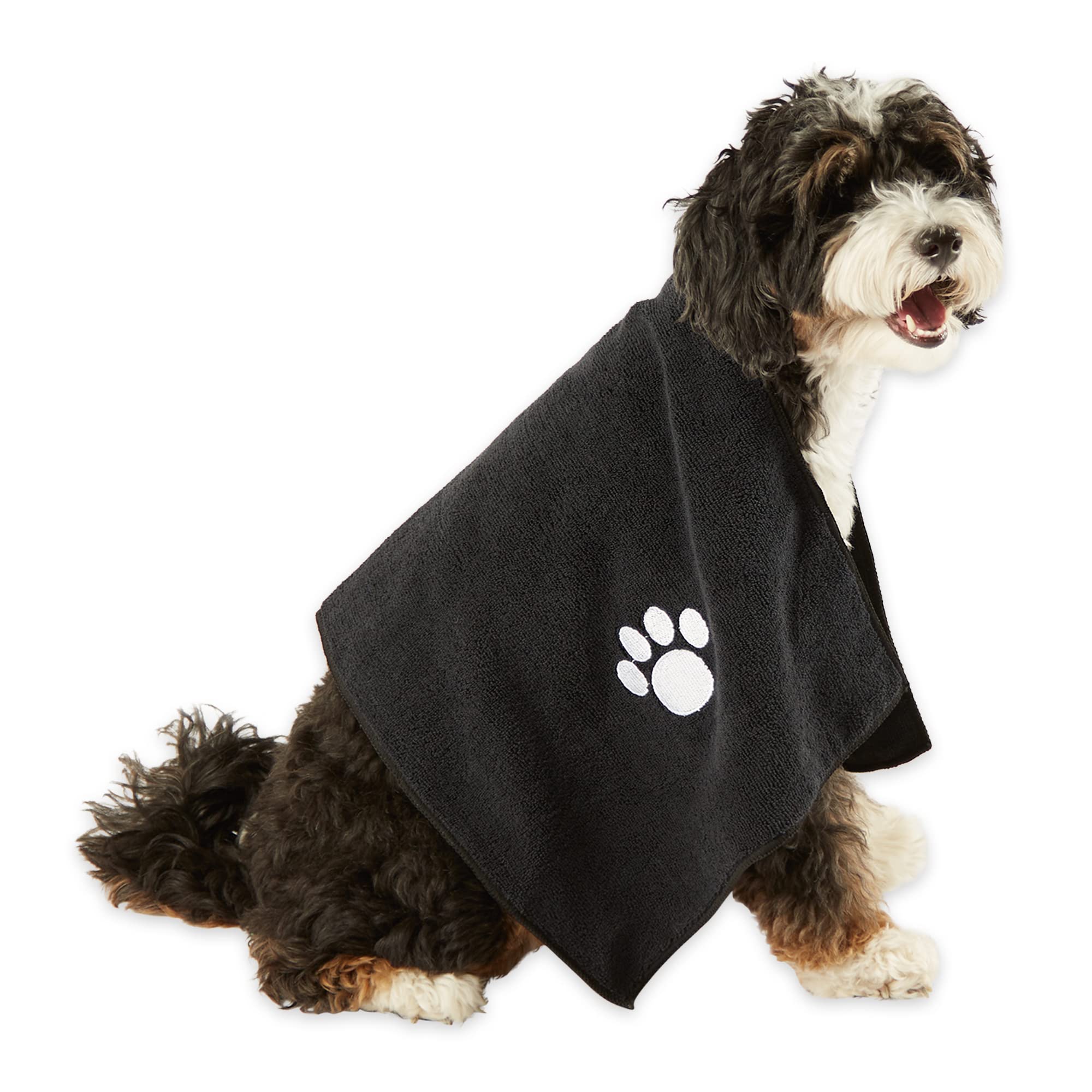 Bone Dry Pet Grooming Towel Collection Embroidered Absorbent Microfiber Drying Set, 15x30, Black, 3 Count