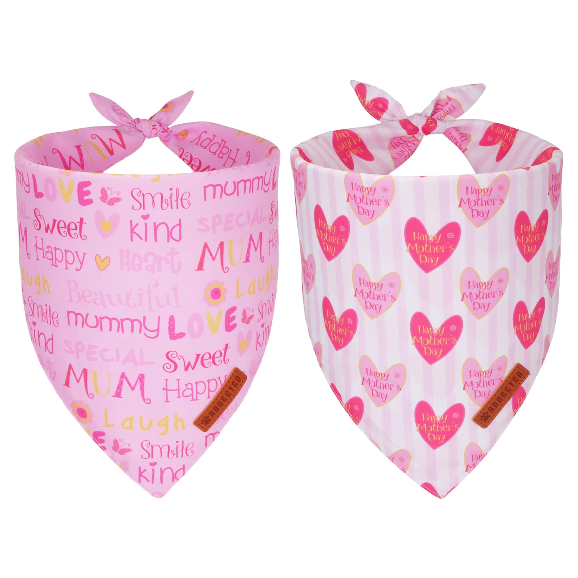 Adoggygo Mothers Day Dog Bandanas, Reversible Pink Pet Scarf, Premium Durable Fabric, Adjustable Fit Holiday Bandanas For Medium