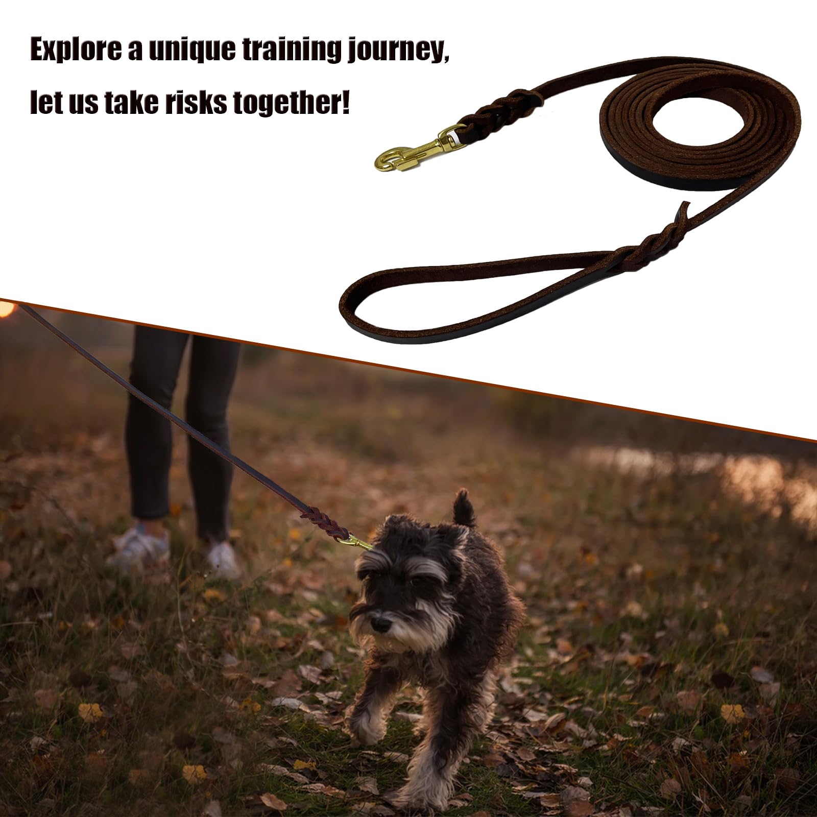 Lwbmg Long Leather Dog Leash 15Ft, Heavy Duty Dog Leash, Strong Sturdy Genuine Leather Braided Dog Leash, Soft And Comfortable L