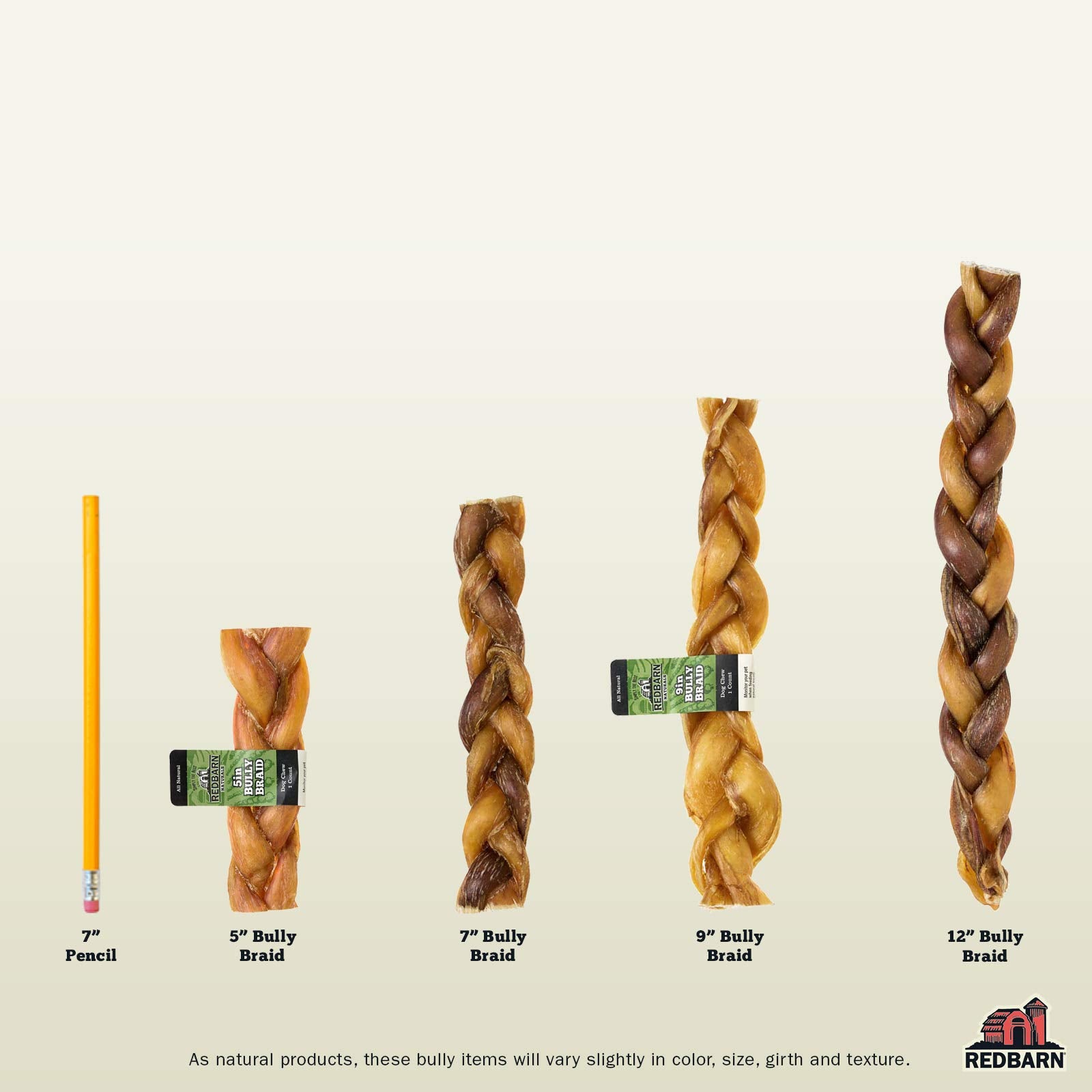Redbarn Pet Products 12 Braided Bully Sticks for Dogs 2-Count, Pack of 12