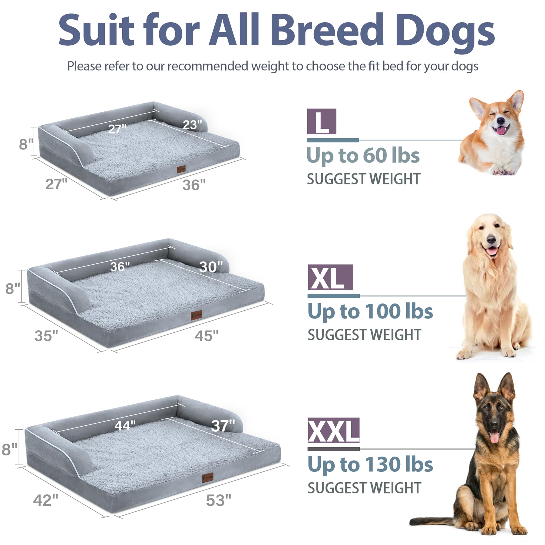 Casa Paw Orthopedic Dog Beds for Extra Large Dogs, Waterproof XLarge, Memory Foam Couch , Comfy Bolster Pet Bed with Removable W