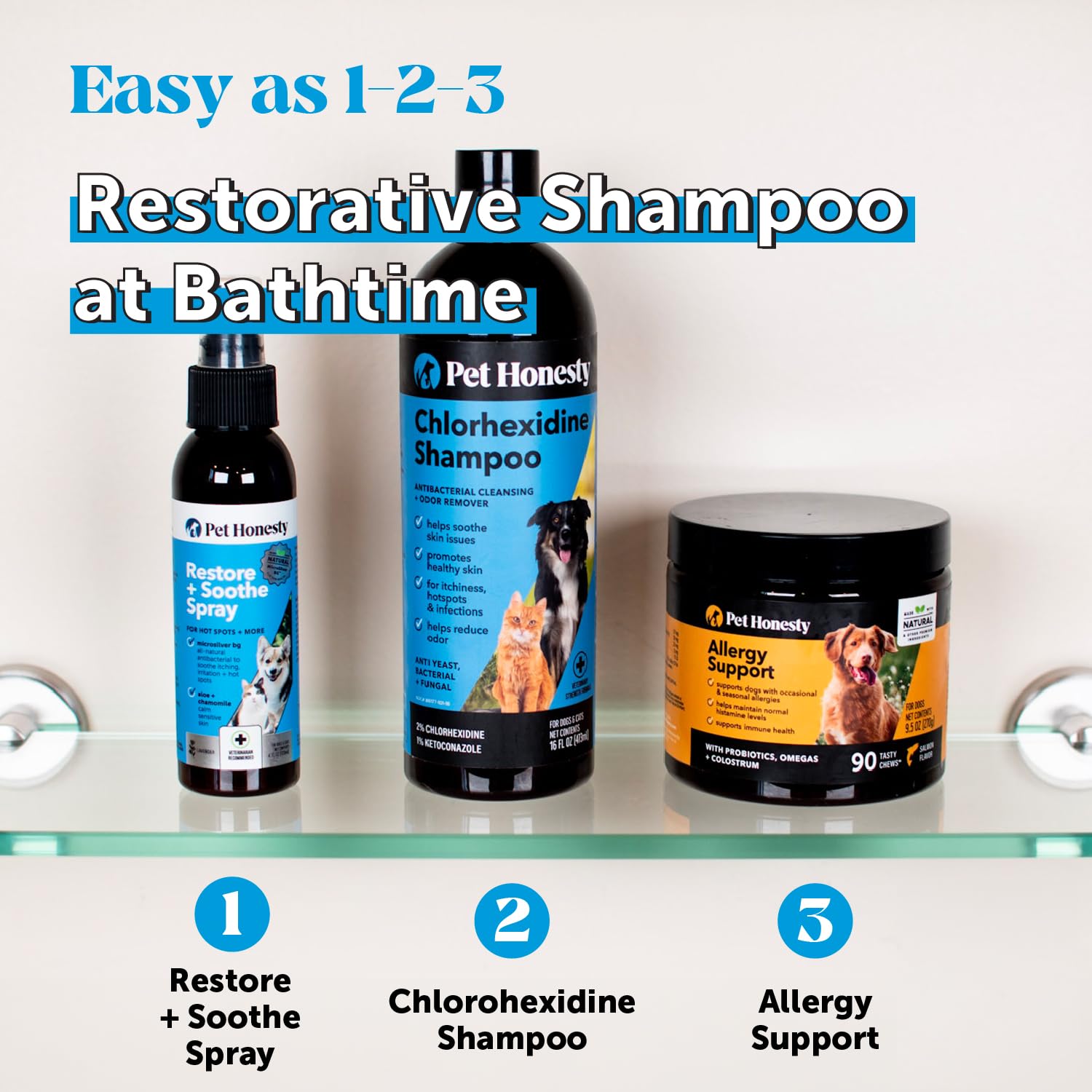 Chlorhexidine Cat & Dog Seasonal Itch Relief Shampoo, For Allergies, Itching, Skin And Coat Supplement, Helps Shedding, Hot Spot
