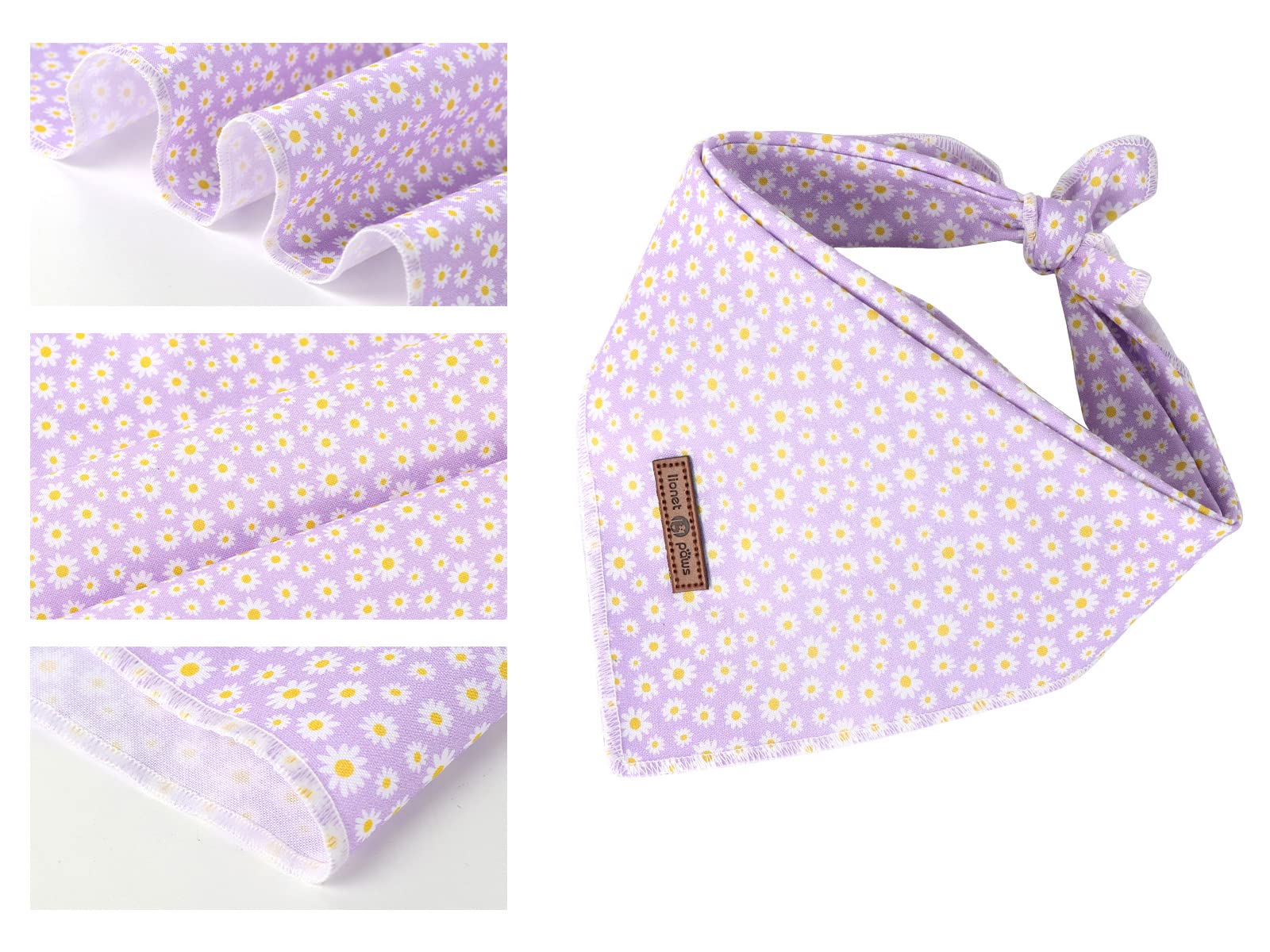 Lionet Paws Spring Daisy Dog Bandana Washable Cotton Handkerchief Scarf Triangle Bandana for Small Medium Large Dogs Girl Boy