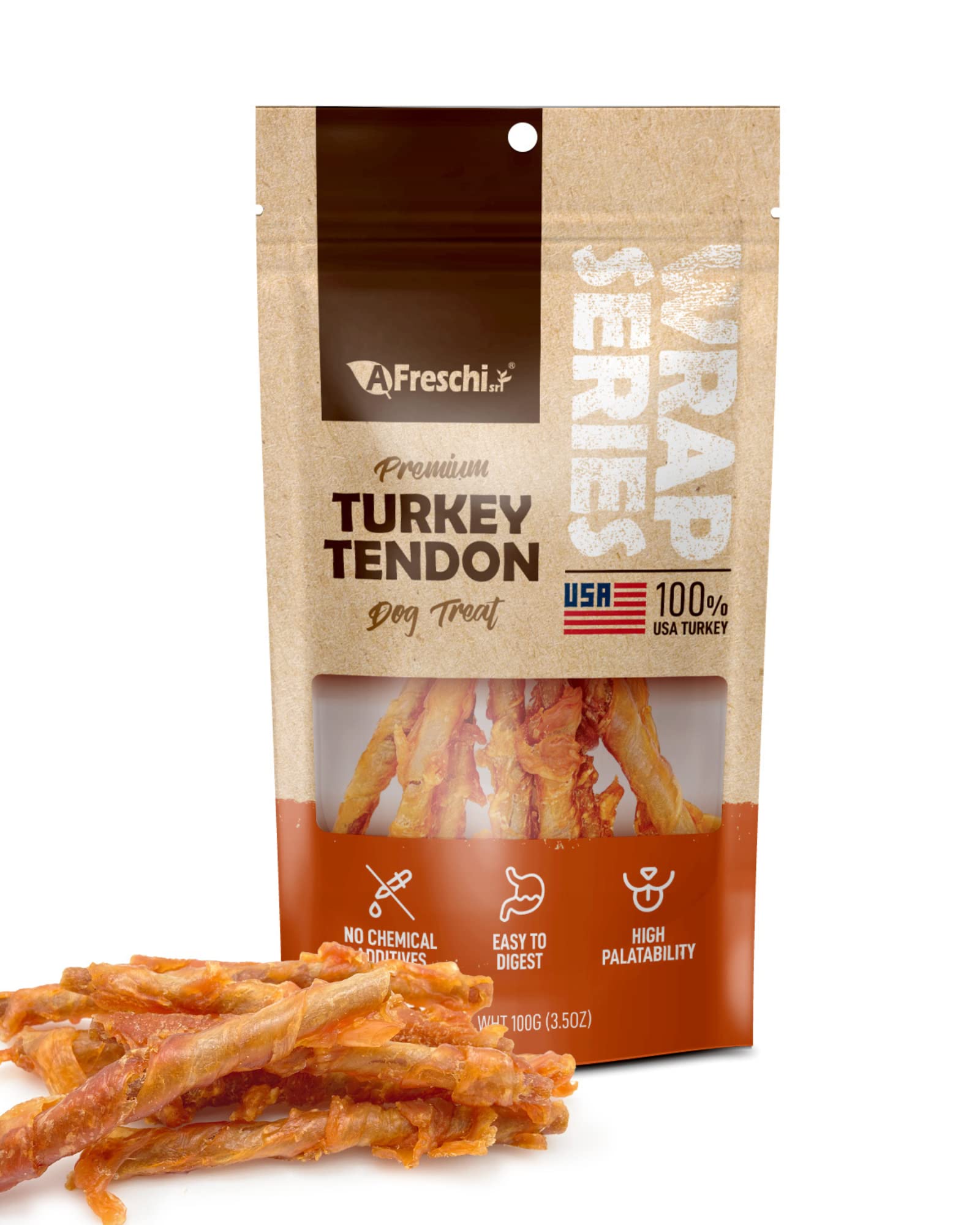 AFreschi Turkey Tendons for Dogs, USA-Sourced, Healthy Dog Treats, Rawhide-Free Puppy Chews, All Natural, Hypoallergenic Dog Tre