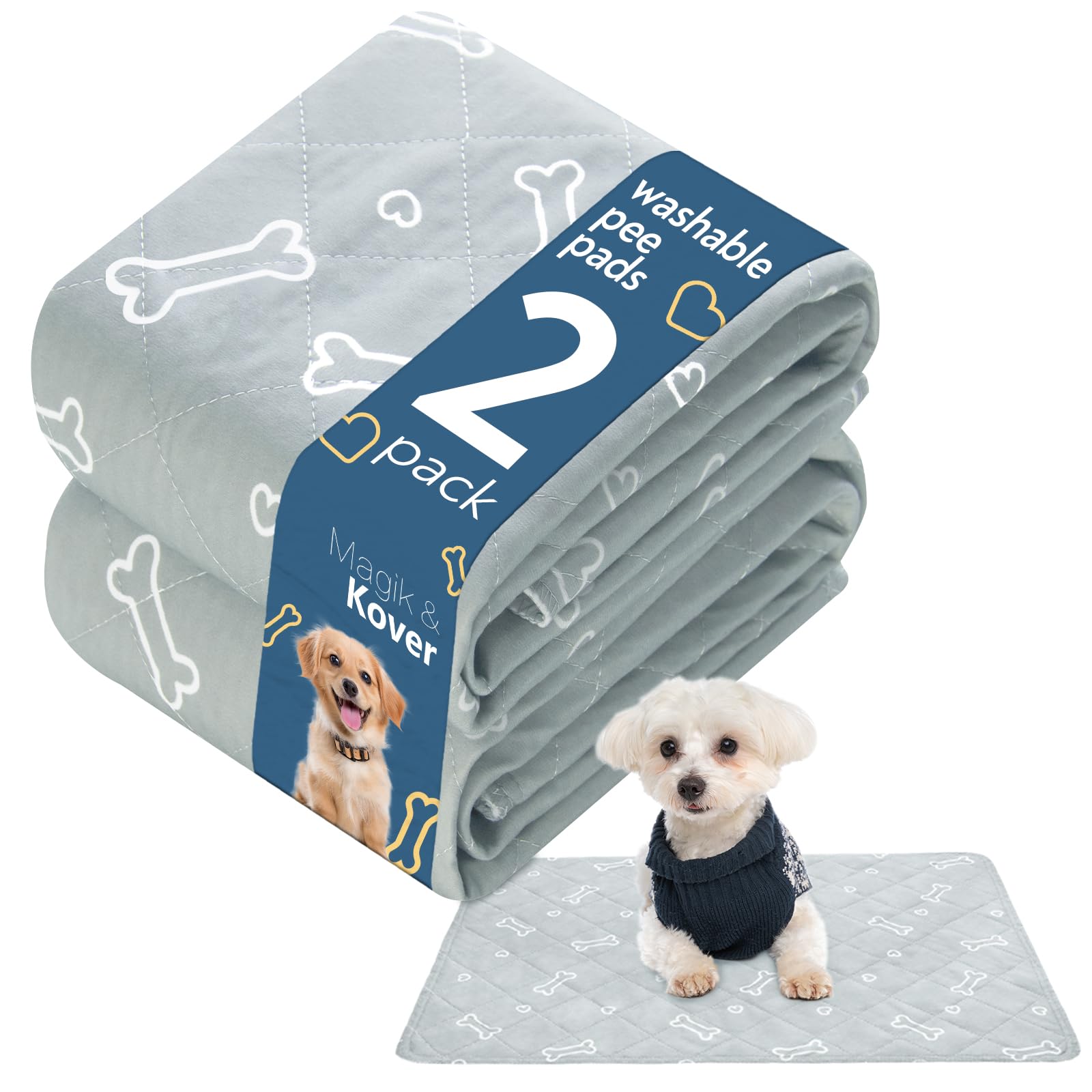 Washable Pee Pads For Dogs, 2 Pack Reusable Puppy Pads 19'' X 30'', Super Absorbent & Waterproof Training Mats For Potty, Crate,