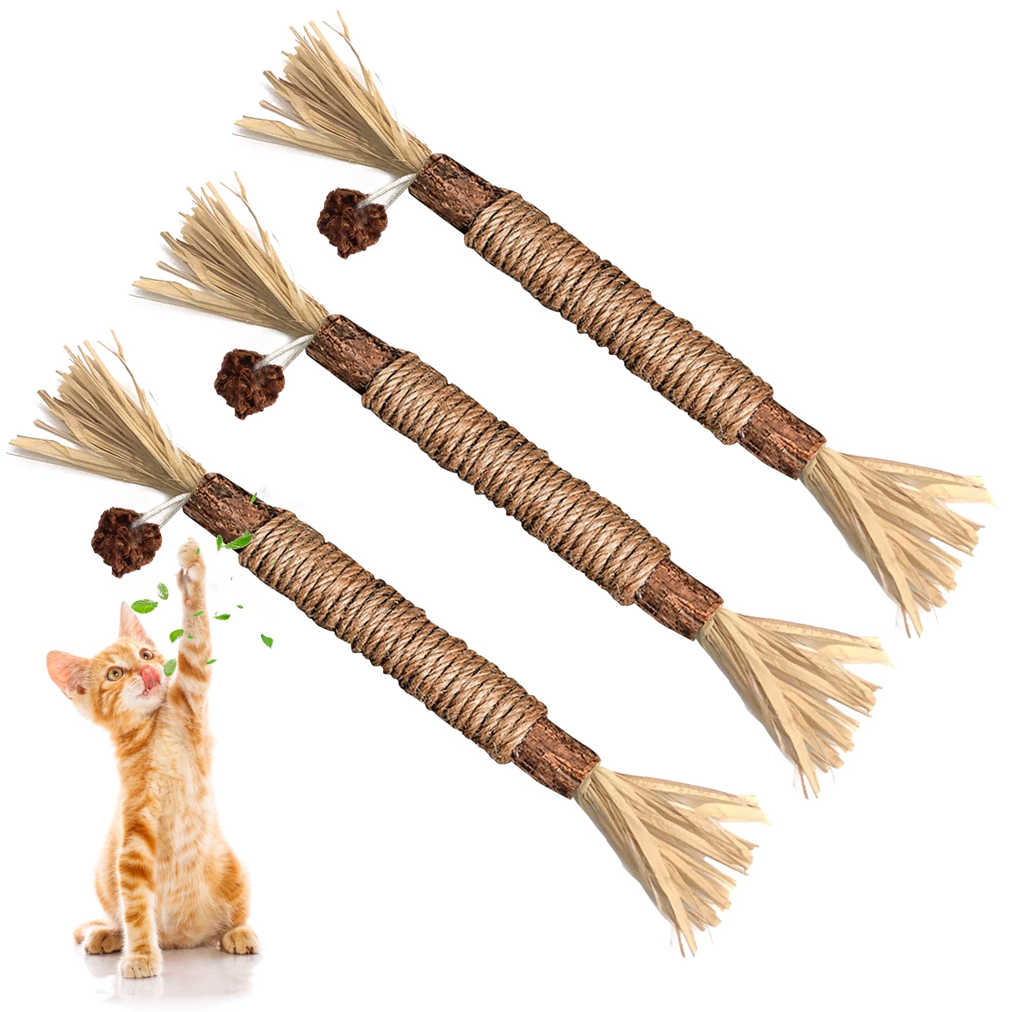 GBSYU 3 Pack Silvervine Cat Toy, Silvervine Sticks Cat Toys for Indoor Cats, Cat & Kitten Chew Toys for Aggressive Chewers, Cat 
