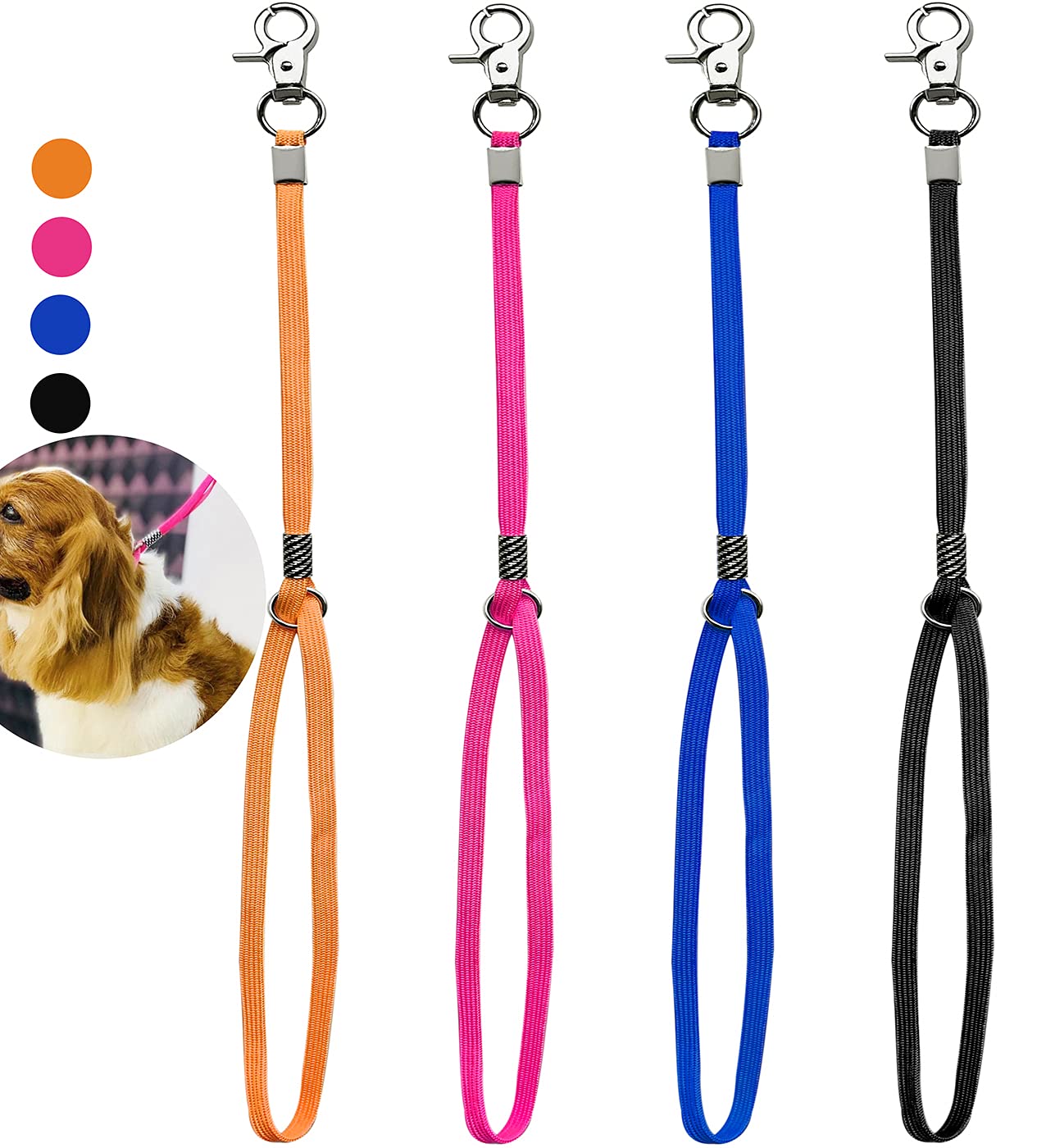 Pet Dog Grooming Loop, Nylon Restraint Noose Adjustable Fixed Dog Cat Safety Tether Straps Dog Grooming Supplies For Pet Grooming Table Bathtub 22 Inches - 4 Pack Orange