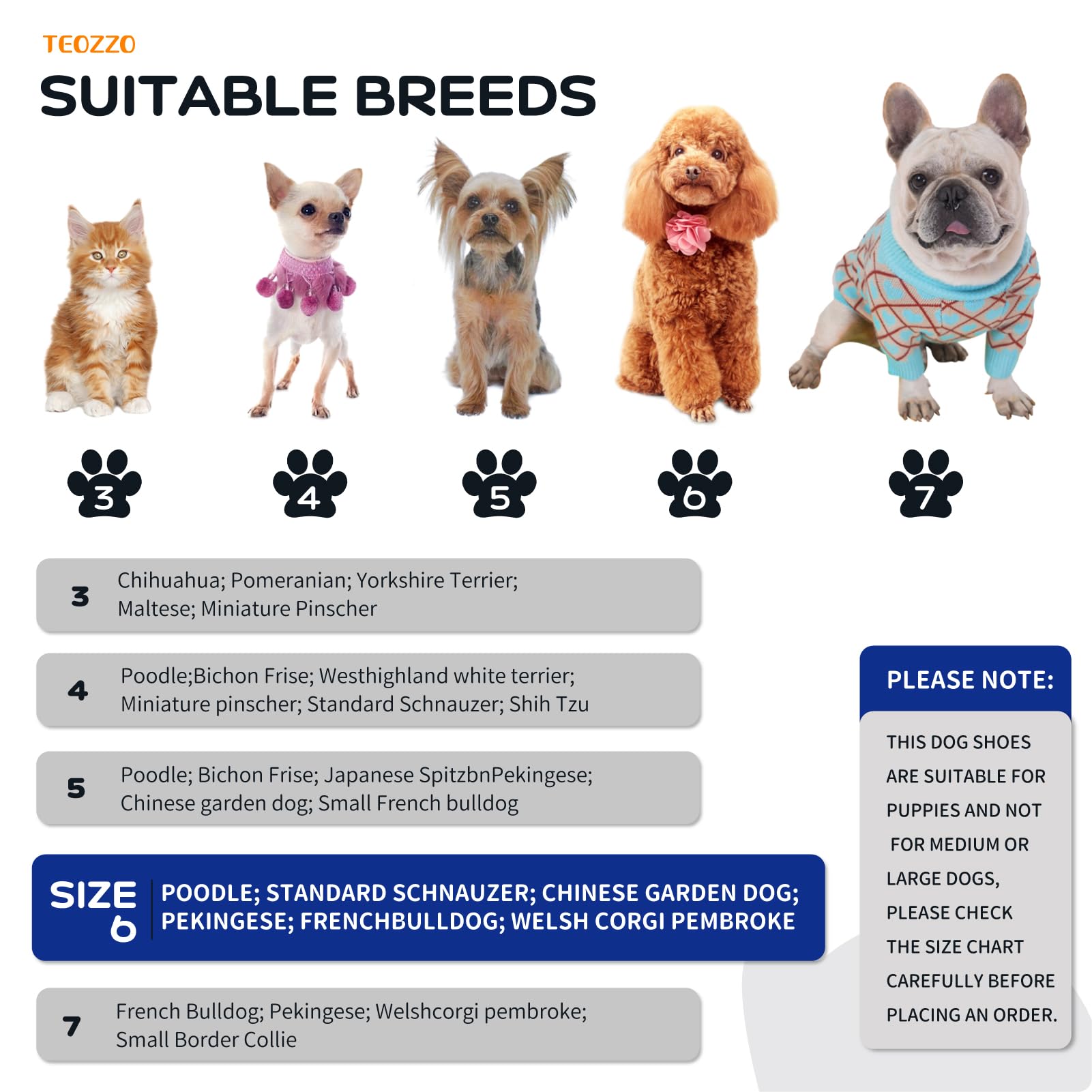 Teozzo Dog Boots & Paw Protector, Anti-Slip Sole Winter Snow Dog Booties With Reflective Straps Dog Shoes For Small Medium Dogs 4Pcs Blue 6