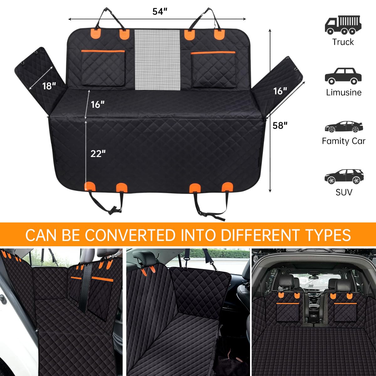 Avacson Dog Car Seat Cover For Back Seat, 100% Waterproof Dog Hammock For Car, 600D Scratchproof Nonslip Durable Dog Car Seat Cover With Mesh Window And Storage Pocket For Cars/Trucks/Suvs
