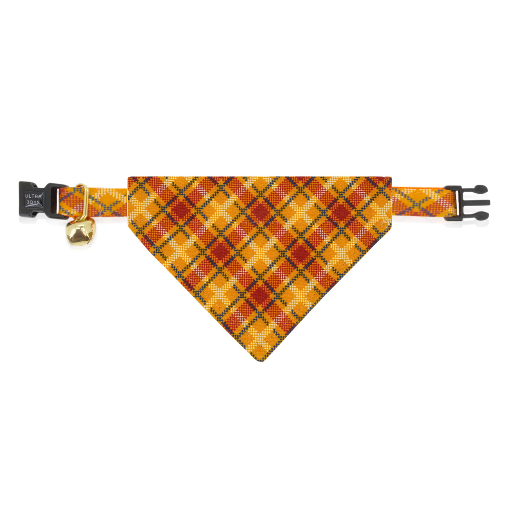 Ultra Joys Breakaway Cat Collar Kitten Collar With Bandana - Orange Plaid Large