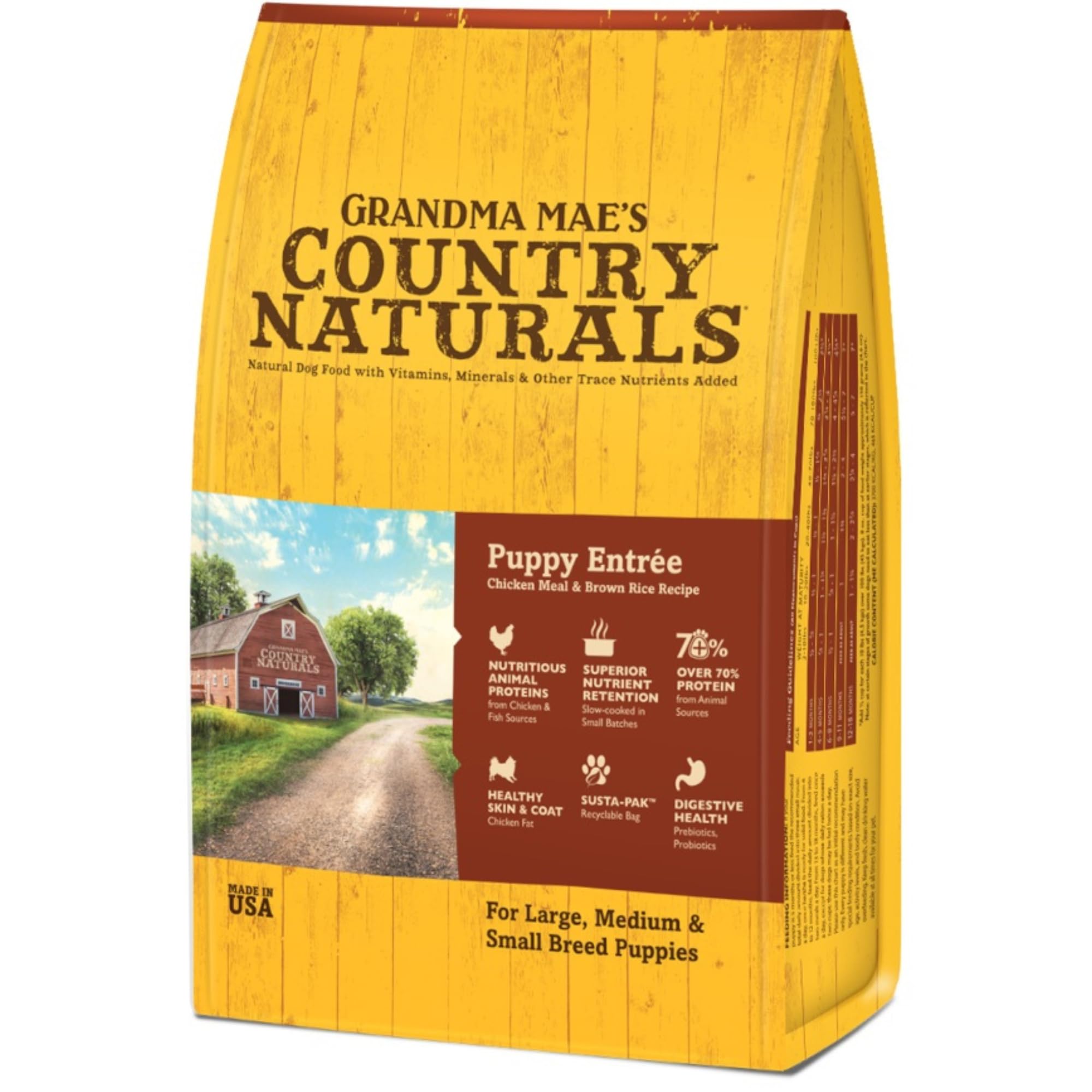 Grandma Maes Country Naturals Dry Dog Food, Puppy Formula, Chicken & Brown Rice, Slow Cooked & Nutrient Dense, Made in USA, 4 LB