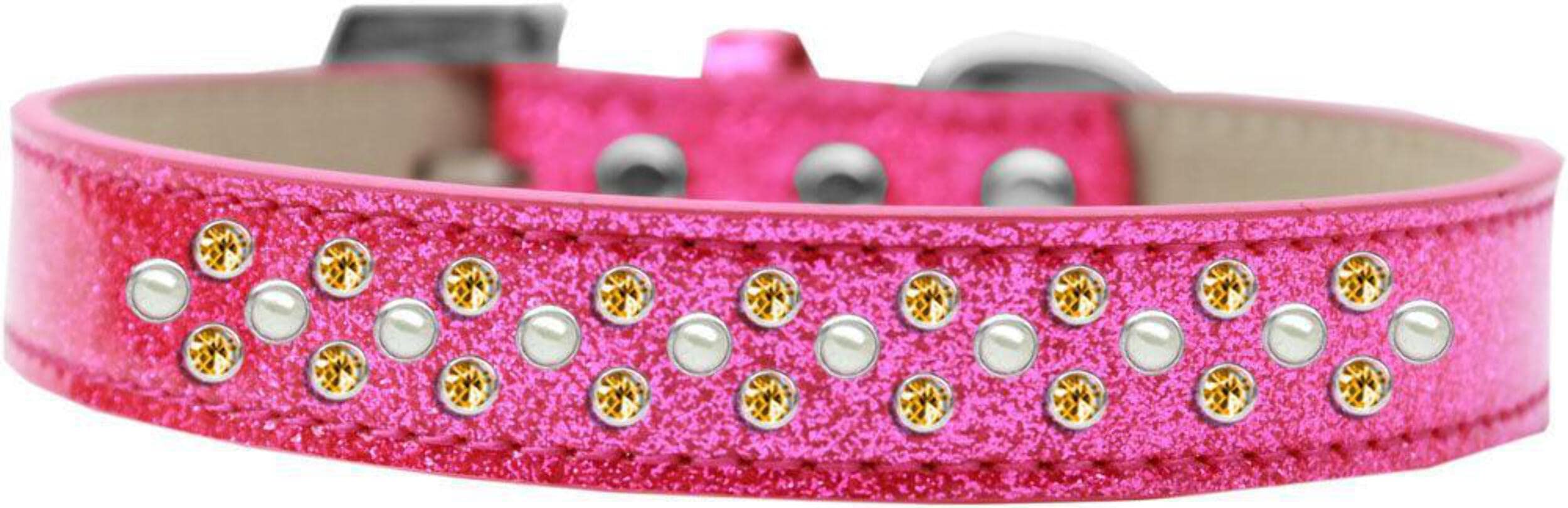 Mirage Pet Products Sprinkles Ice Cream Dog Collar with Pearl and Yellow Crystals, Size 14, Emerald Green
