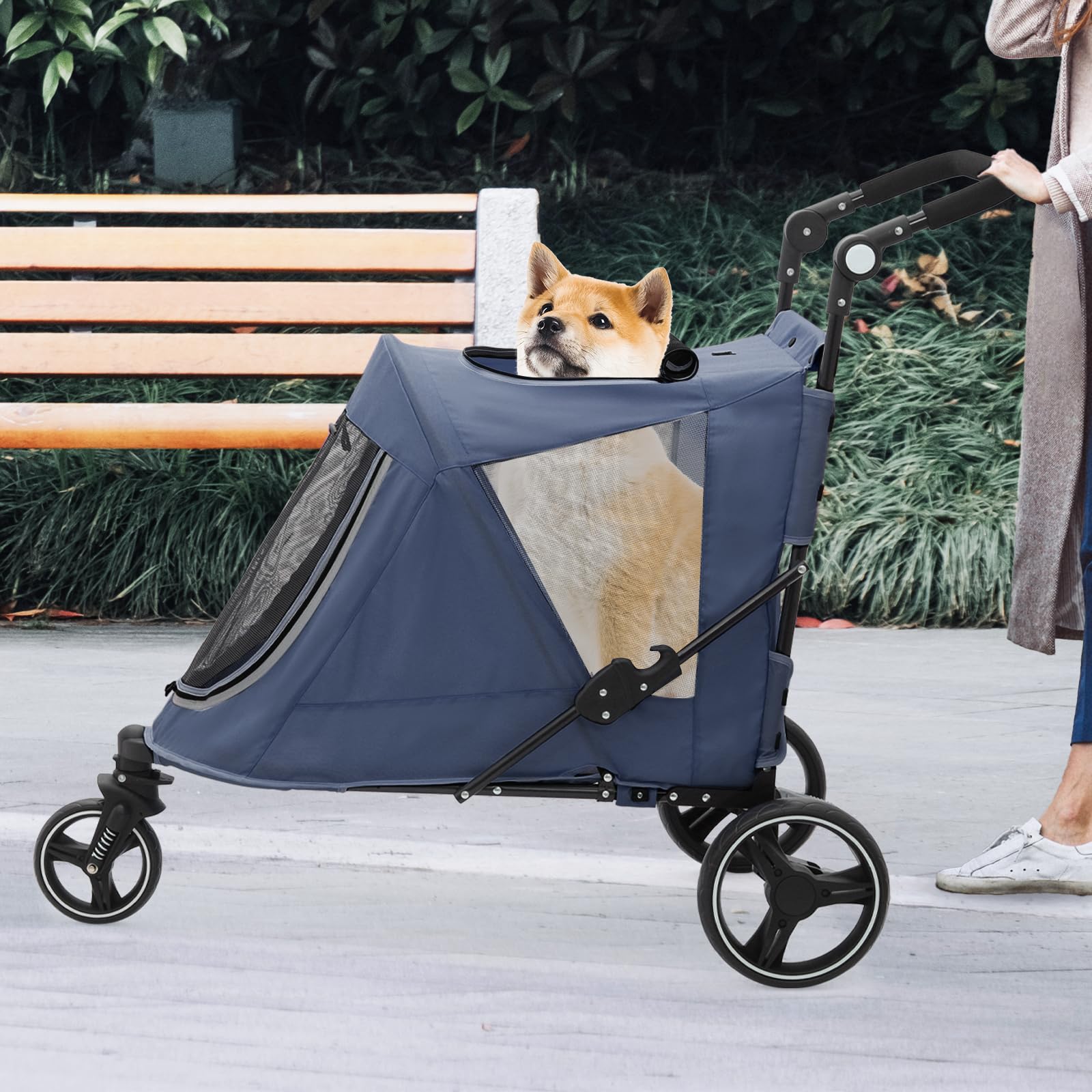 Athena Collection Pet Stroller for Large Dogs, 55 lbs, Navy Blue, Adjustable Handlebar, Mesh Windows, Model PS-AT-004NBA78