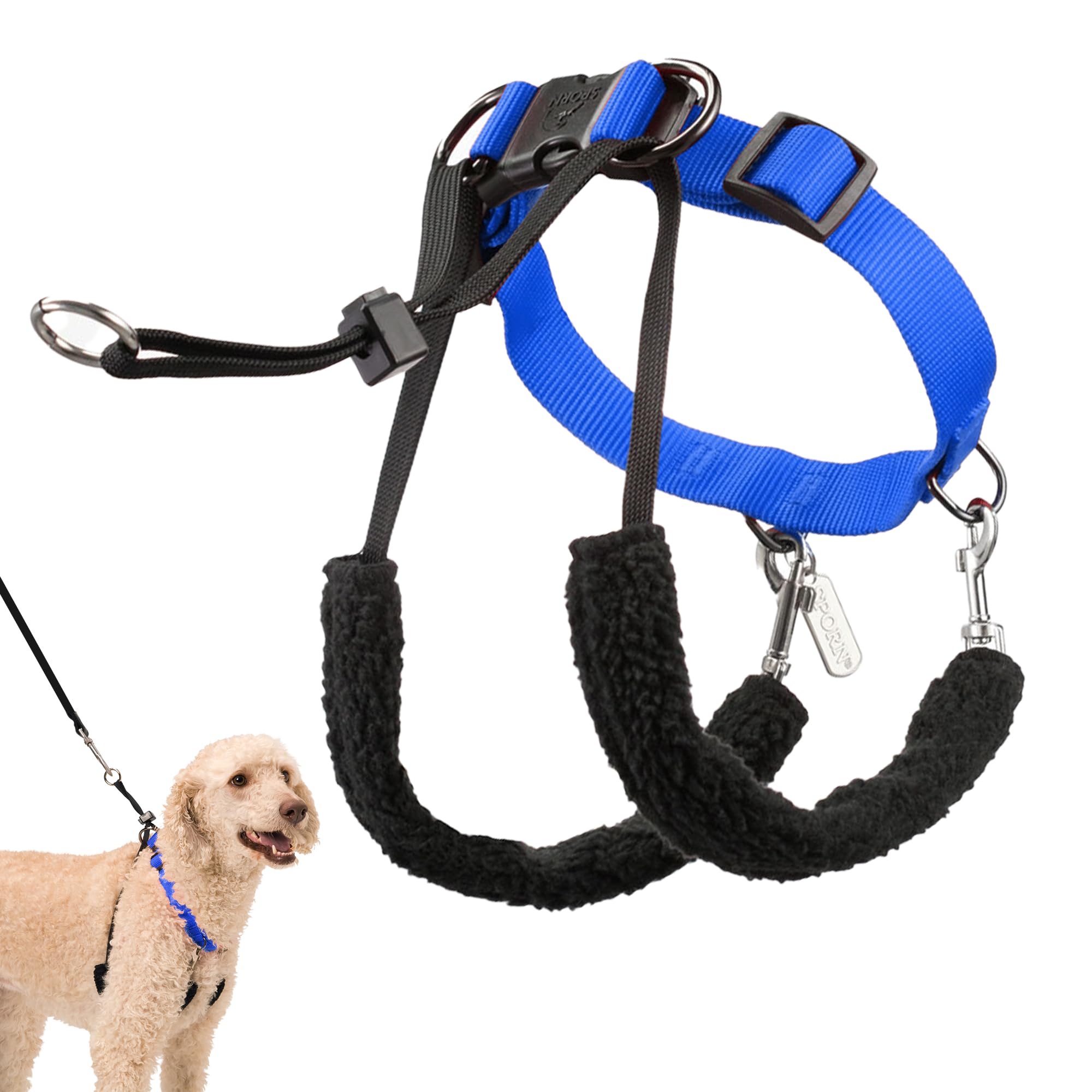Sporn Original Training Halter, No Pull Dog Harness For Large Dogs With Blue Padded Sherpa Sleeves, Breathable Large Dog Harness