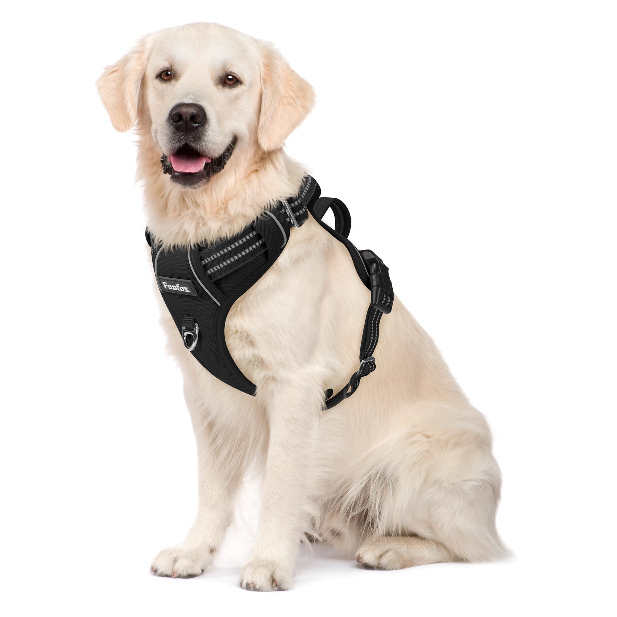 Funfox Dog Harness No Pull, Adjustable Dog Vest Harness Super Soft, 2 Leash Clips Anti Pull, Vertical Handle Easy To Control, Re