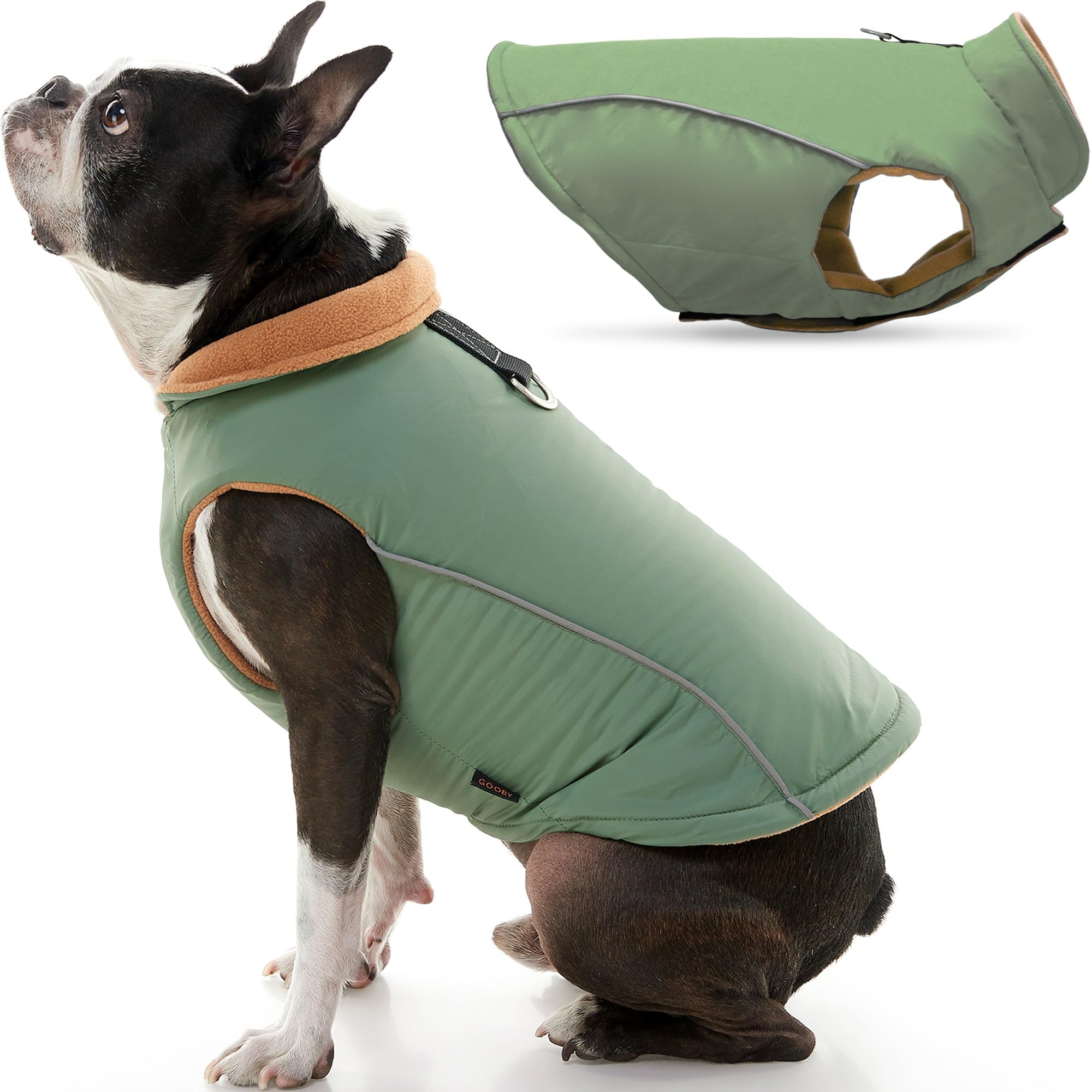 Gooby - Sports Vest, Fleece Lined Small Dog Cold Weather Jacket Coat Sweater With Reflective Lining, Green, X-Large
