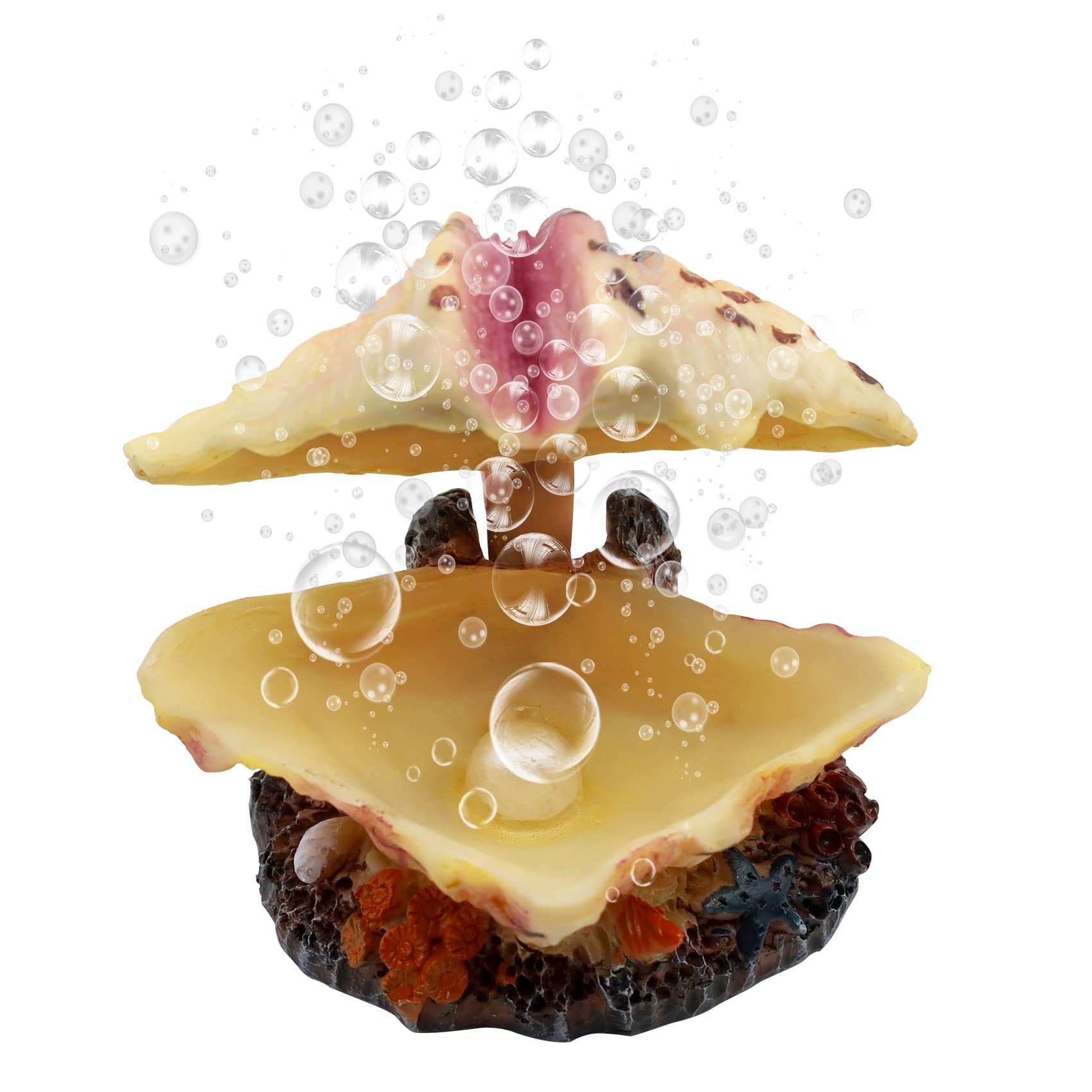 Abnaok Aquarium Shell Decoration, Tropical Clam Live-Action Ornament, For Fish Tank Aerating, Aquarium Oxygenated - Shell Pearl Air Stone Bubble Decoration