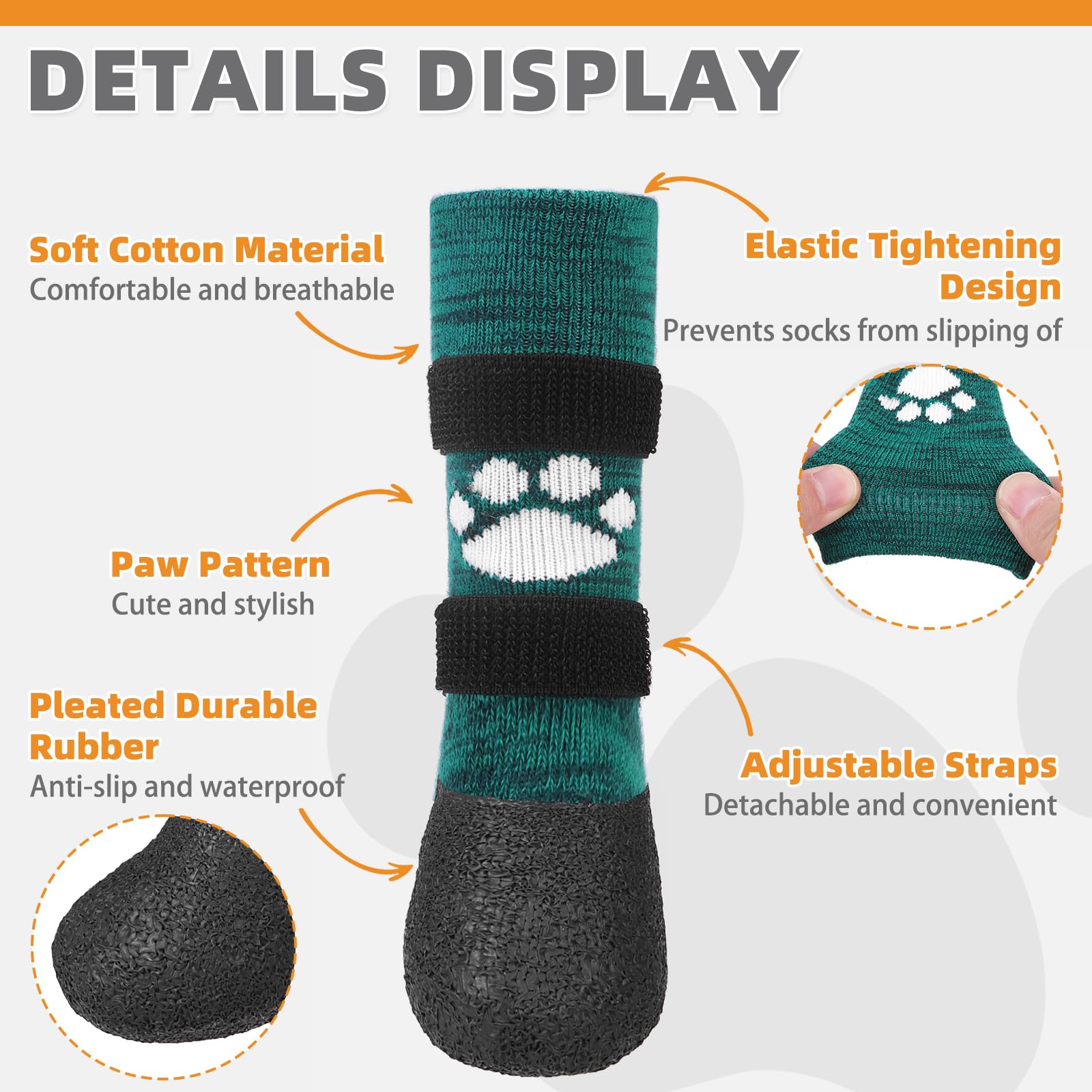 KOOLTAIL Anti Slip Dog Socks to Prevent Licking Paws for Hot/Clod Pavement, Waterproof Long Snow Dog Boots&Paw Protector with St