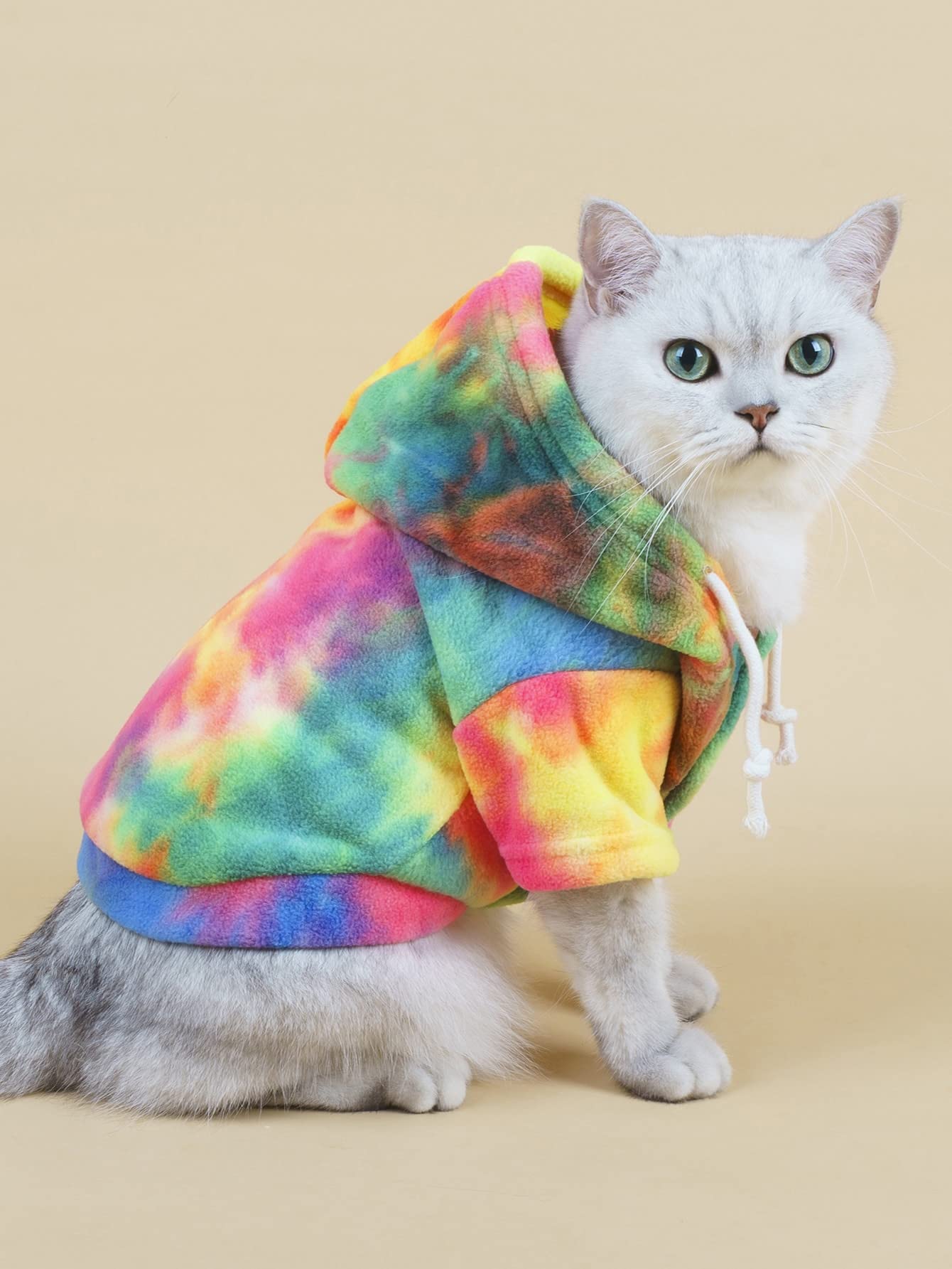 Qweee Dog Coat & Hoodie - Tie Dye Warm Winter Sweatshirt For Cat & Puppy - Small To Medium Dogs - Multicolor