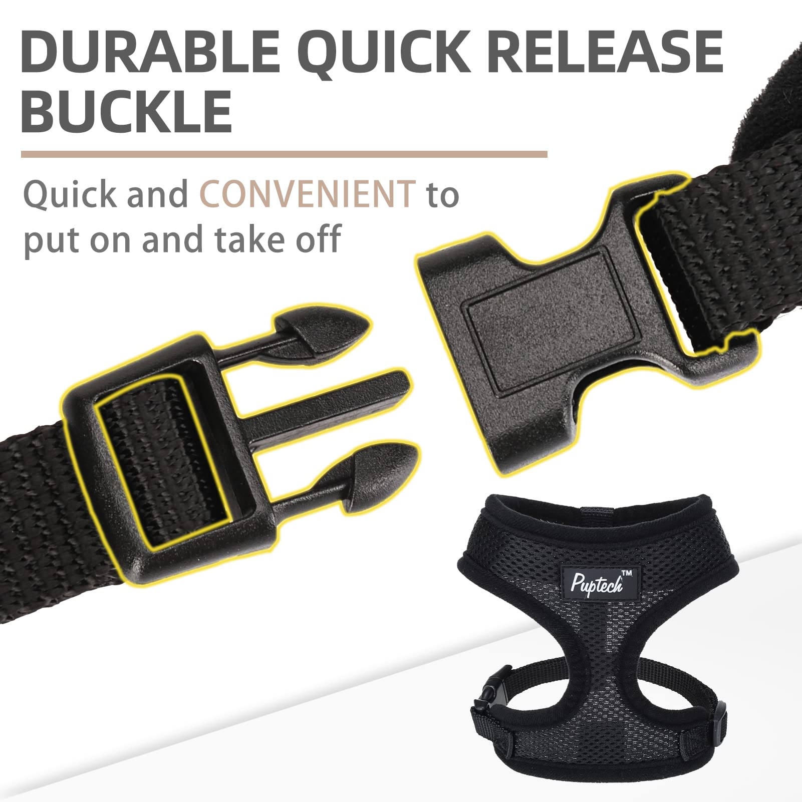 Pupteck Soft Mesh Dog Harness And Leash Set Pet Puppy Cat Comfort Padded Vest No Pull Harnesses, Solid Black, M