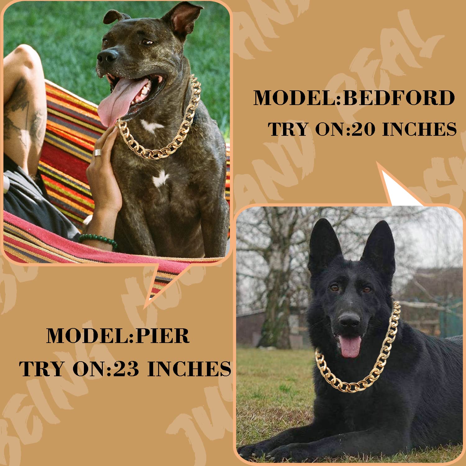 18K Gold Dog Plated Chain Collar-3/4 Inch (20Mm) Width Cuban Link Durable Dog Necklace, Cute Fashion Pet Collar For Pit Bulldog,