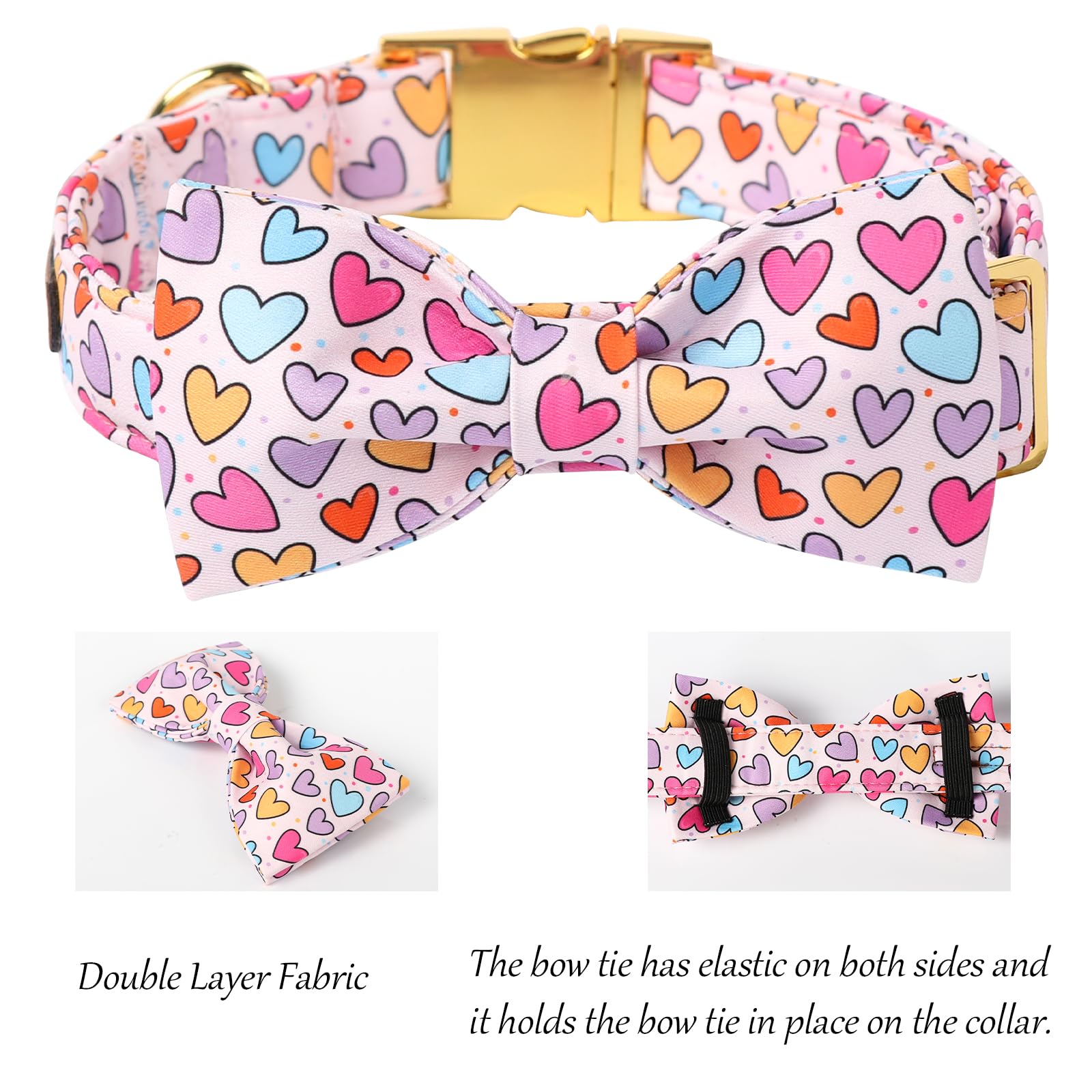 Lionet Paws Valentine'S White Dog Collar, Cute Heart Dog Collar For Medium Dogs, Adjustable Cotton Pet Collars For Small Medium