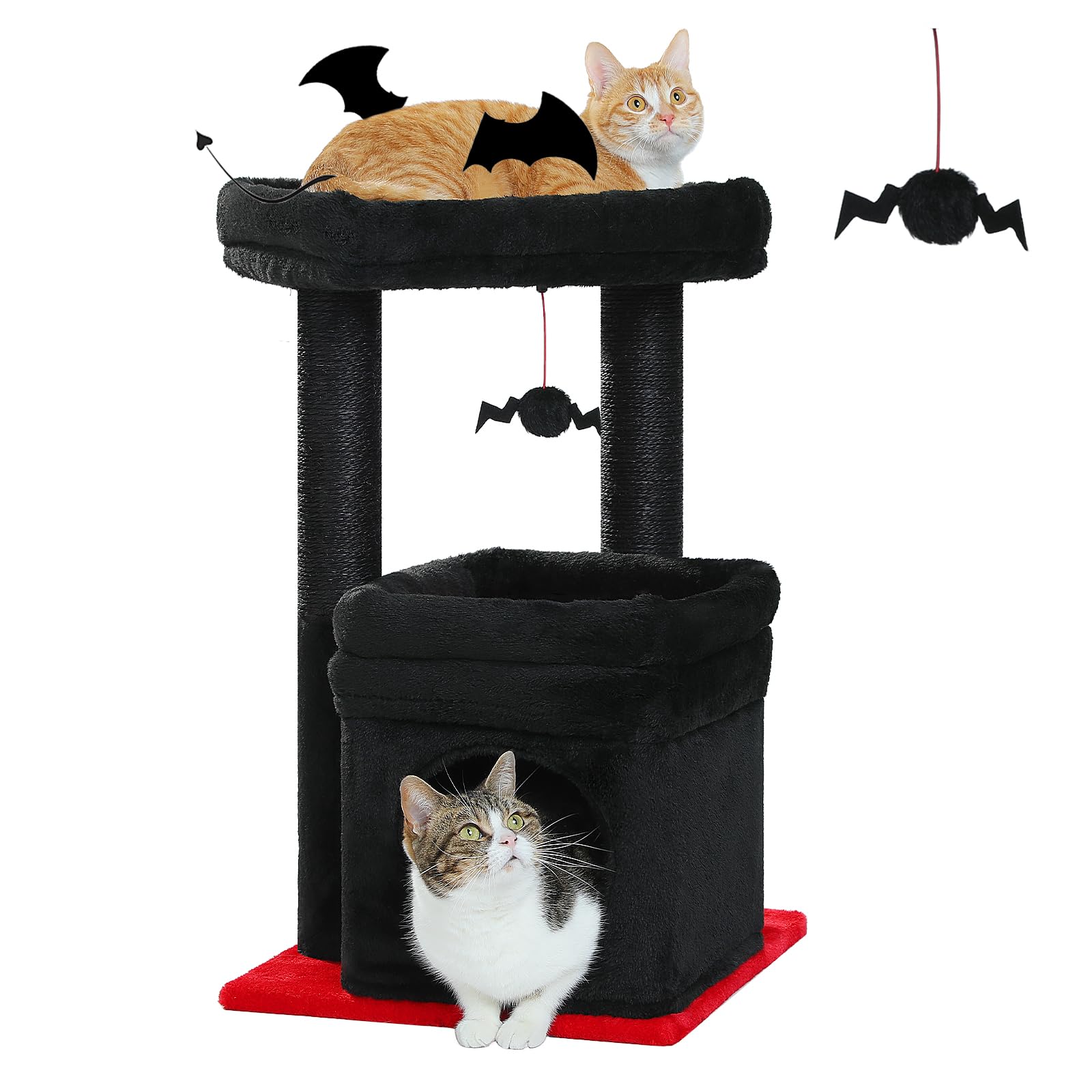 Pequlti Cat Tree Cat Tower For Indoor Cats With Private Cozy Cat Condo, Natural Sisal Scratching Posts And Plush Pom-Pom For Small Cats,Beige