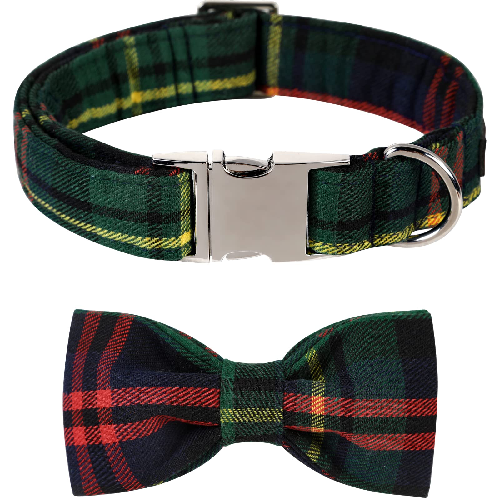 Lionet Paws Christmas Dog Collar With Bowtie Durable Adjustable Handmade Comfortable Bowtie Dog Collar Green With Metal Buckle For Small Dogs,Girl Boy,Party,Festival,Holiday Style,Neck 10-16In