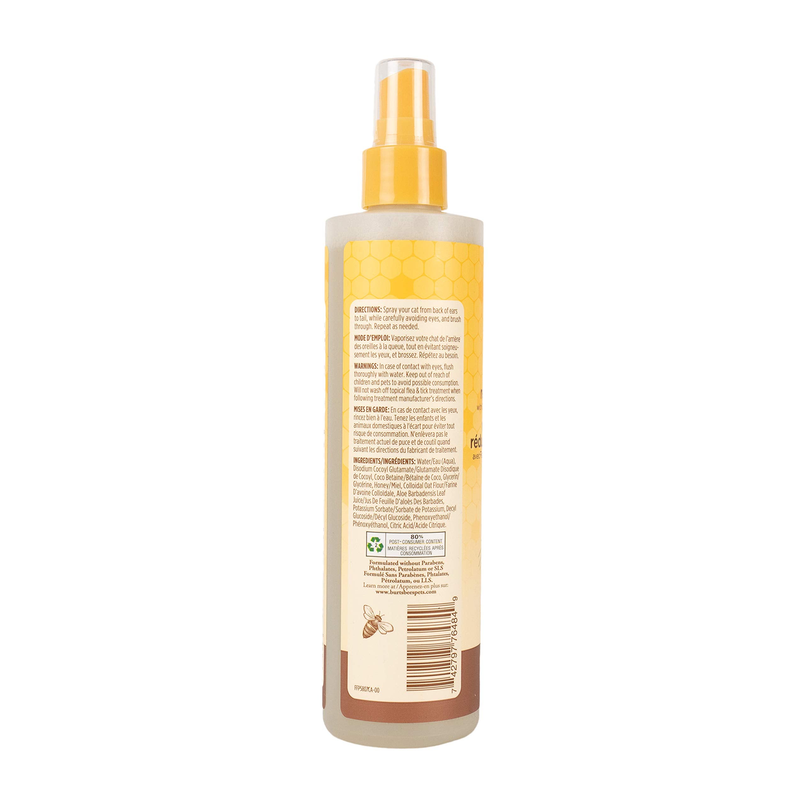 Burt'S Bees For Pets Cat Natural Dander Reducing Spray With Soothing Colloidal Oat Flour & Aloe Vera | Cruelty Free, Sulfate & Paraben Free, Ph Balanced For Cats - Made In Usa, 10 Oz Bottle