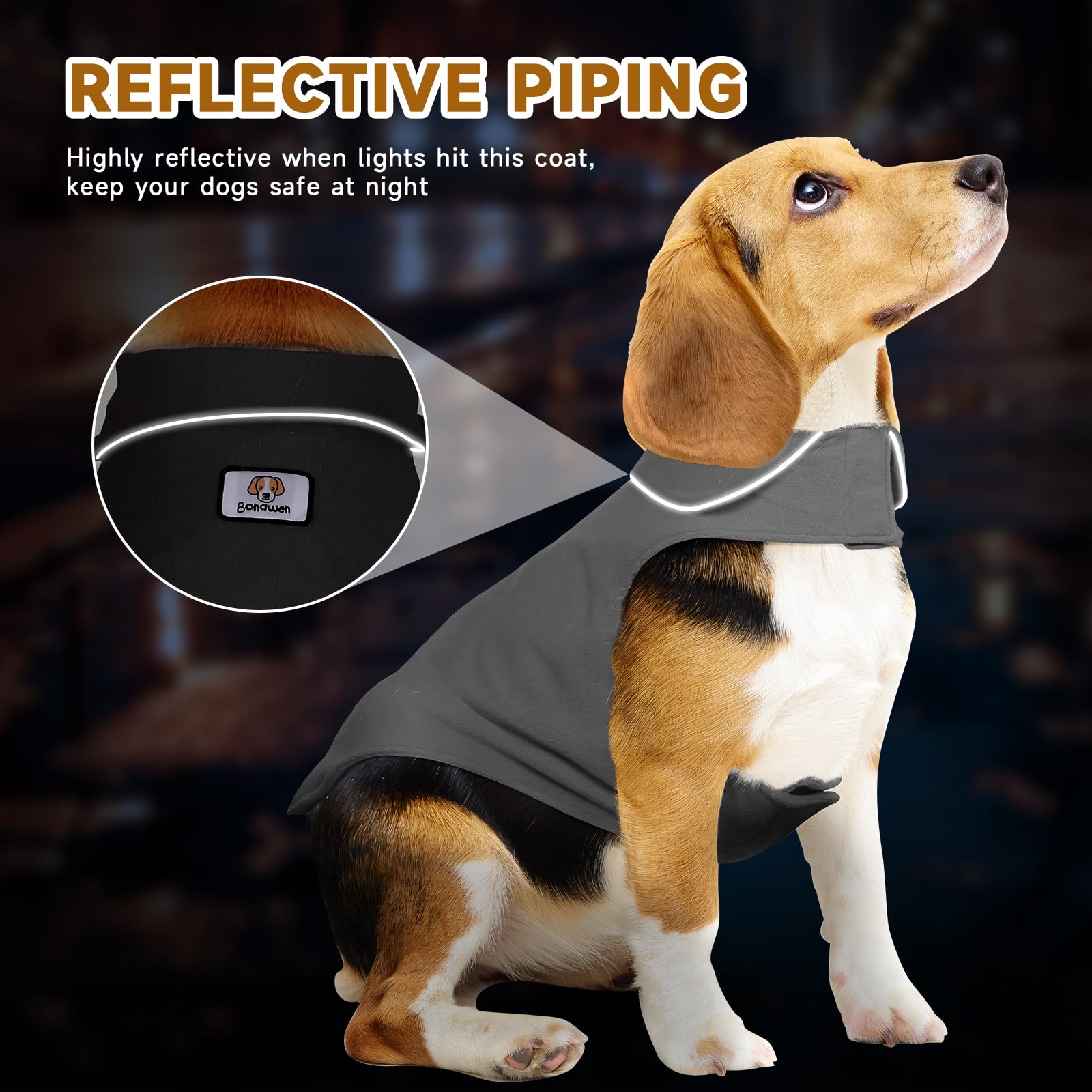Fleece Dog Coat Pet Jacket Reflective For Cold Weather For Extra Large To Small Pets(Grey,Xs)