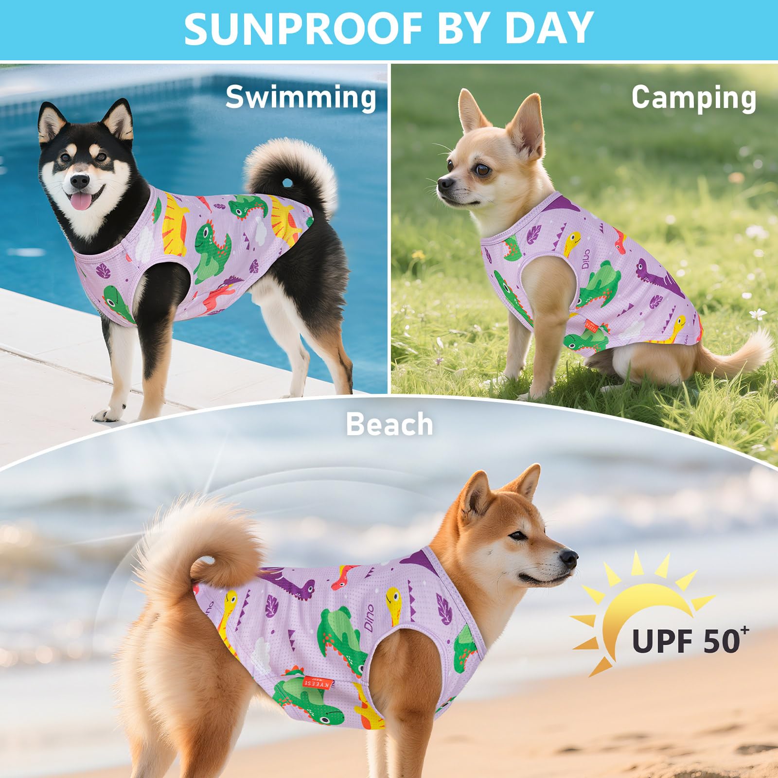 Kyeese 2 Pack Dog Shirt For Small Dogs Quick Dry Lightweight Dog T-Shirts With Reflective Label Tank Top Sleeveless Vest Cat Shi