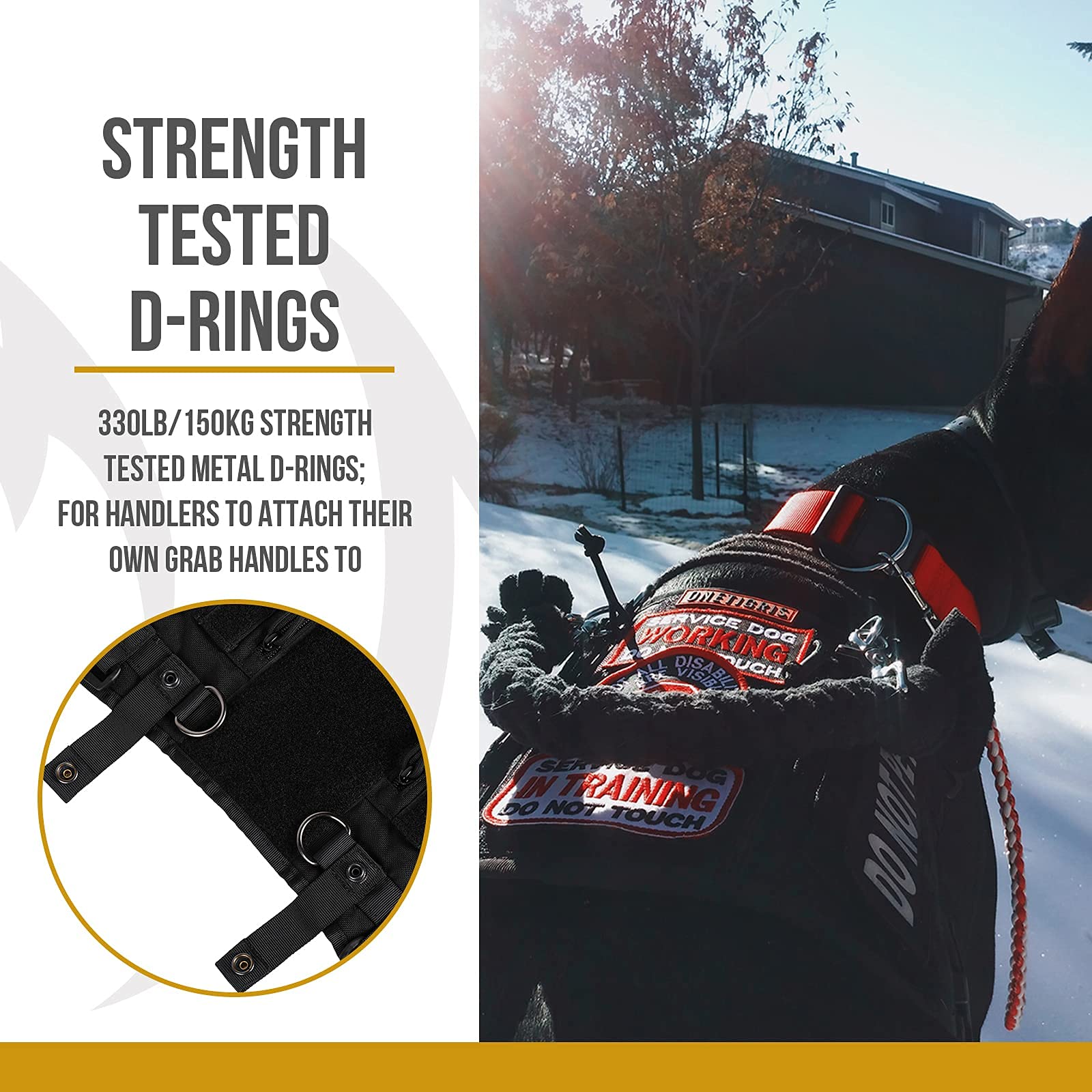 ONETIGRIS Service Dog Harness - Large, Removable Neck Strap, 500D Nylon, Black, Short Version