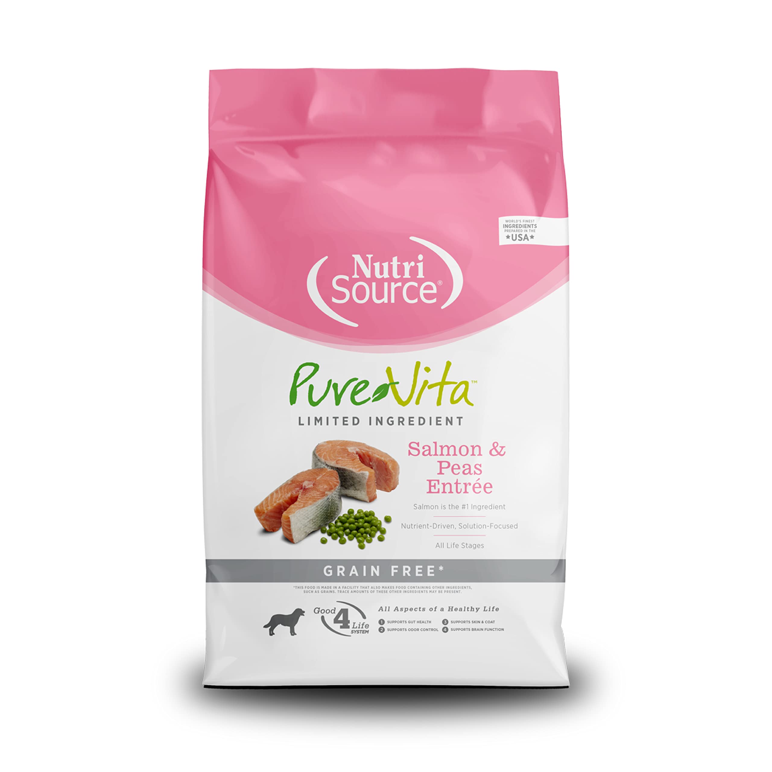 NutriSource Pure Vita Limited Ingredient Grain Free Dry Dog Food, Salmon and Peas, 25LB