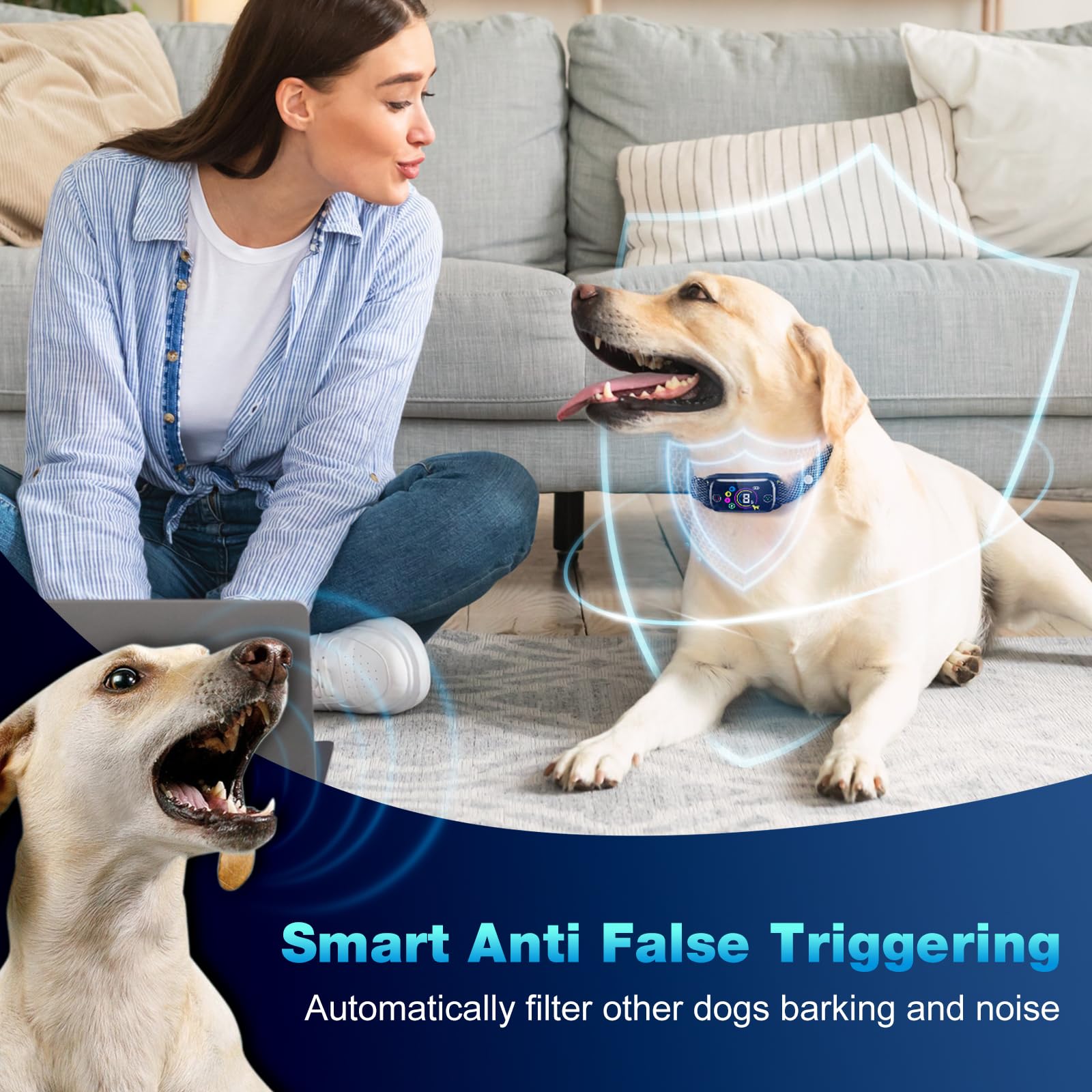 Dog Bark Collar 2 Pack, Bark Collar For Large Medium Small Dogs, Smart Bark Collar, Rechargeable Anti Bark Collars For Dogs With