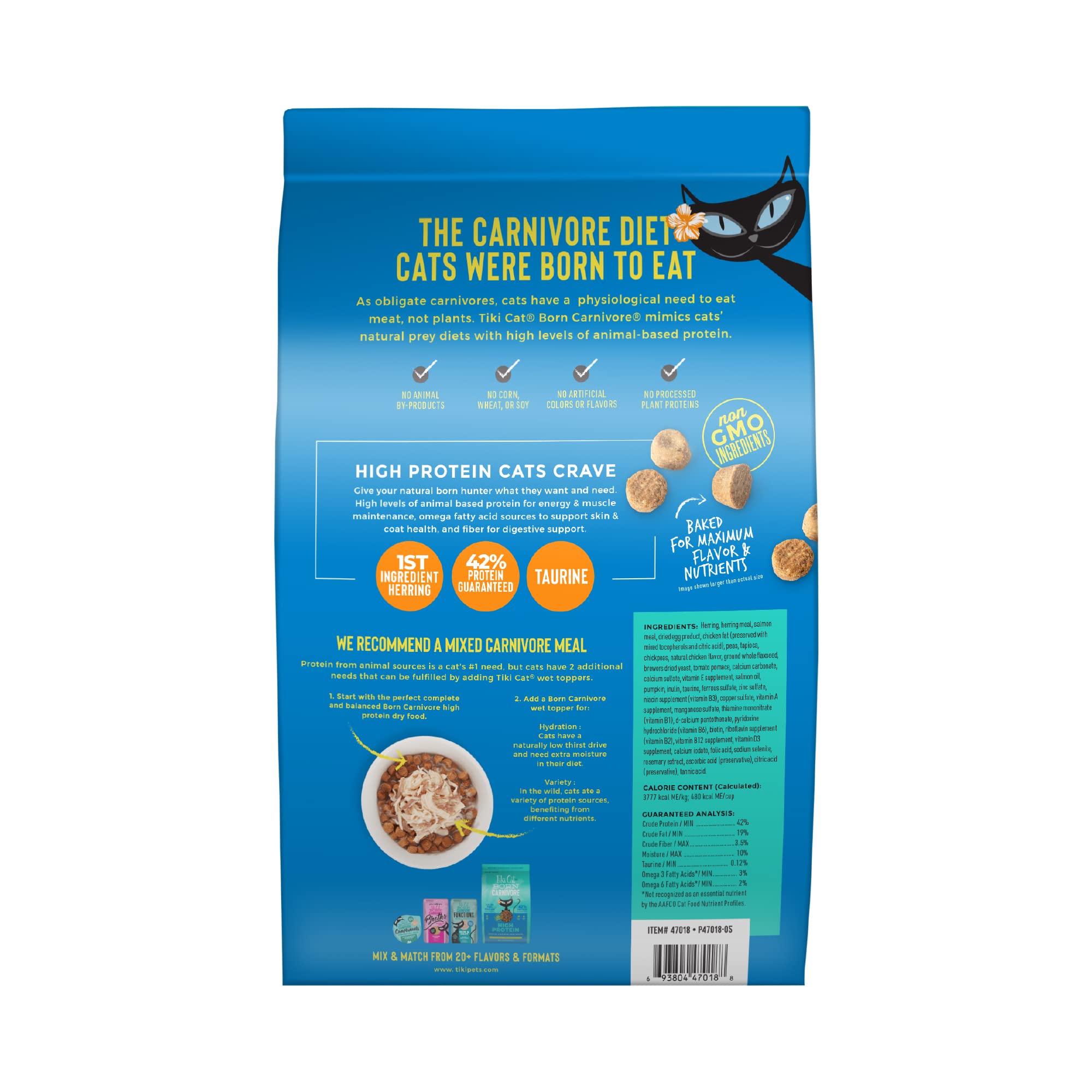 Tiki Cat Born Carnivore High Protein, Herring & Salmon Meal, Grain-Free Baked Kibble to Maximize Nutrients, Dry Cat Food, 5.6 lb
