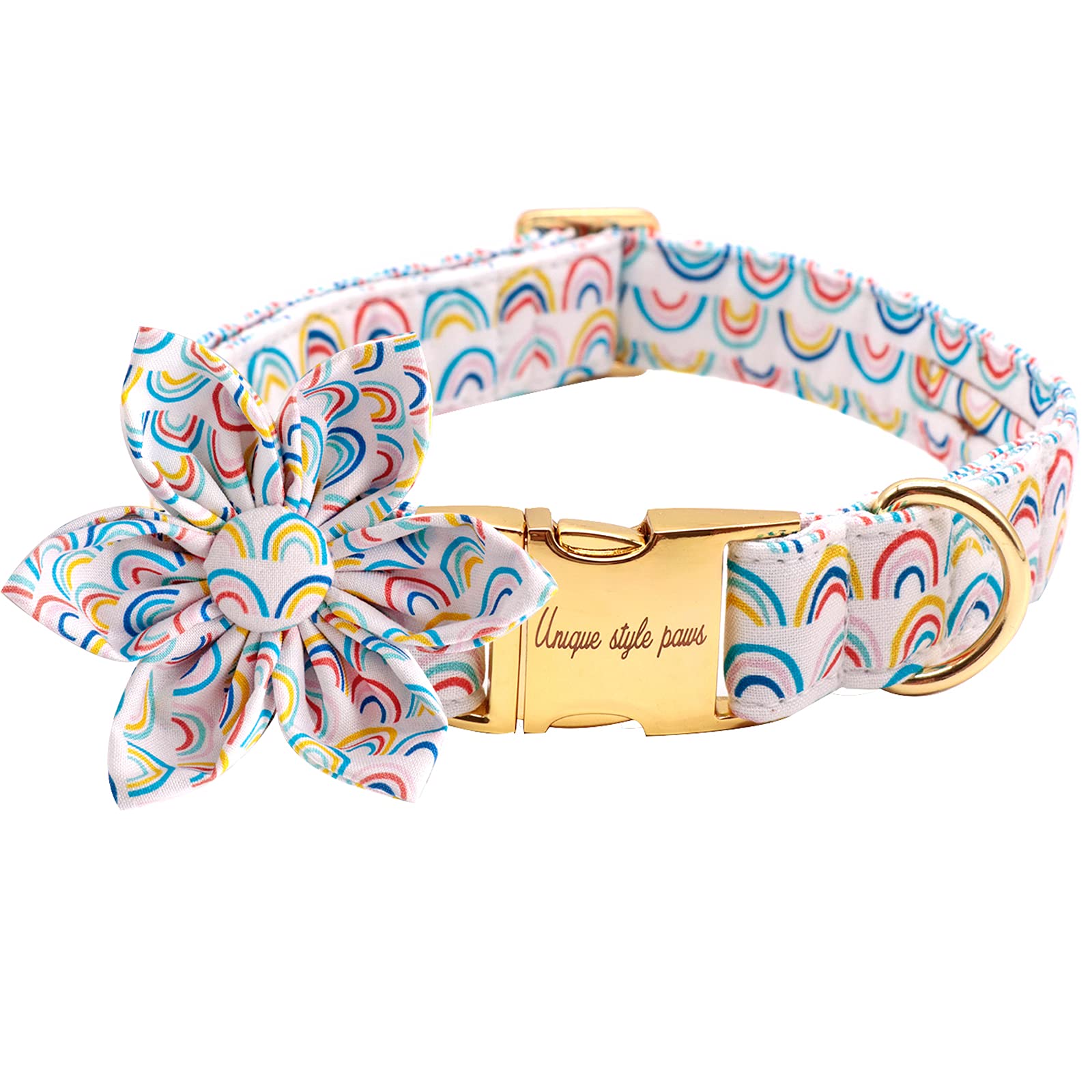 Uniqe Style Paws Flower Dog Collar, Adjustable Dog Collar With Flower, Durable Rainbow Floral Pattern Pet Collar For Medium Dogs