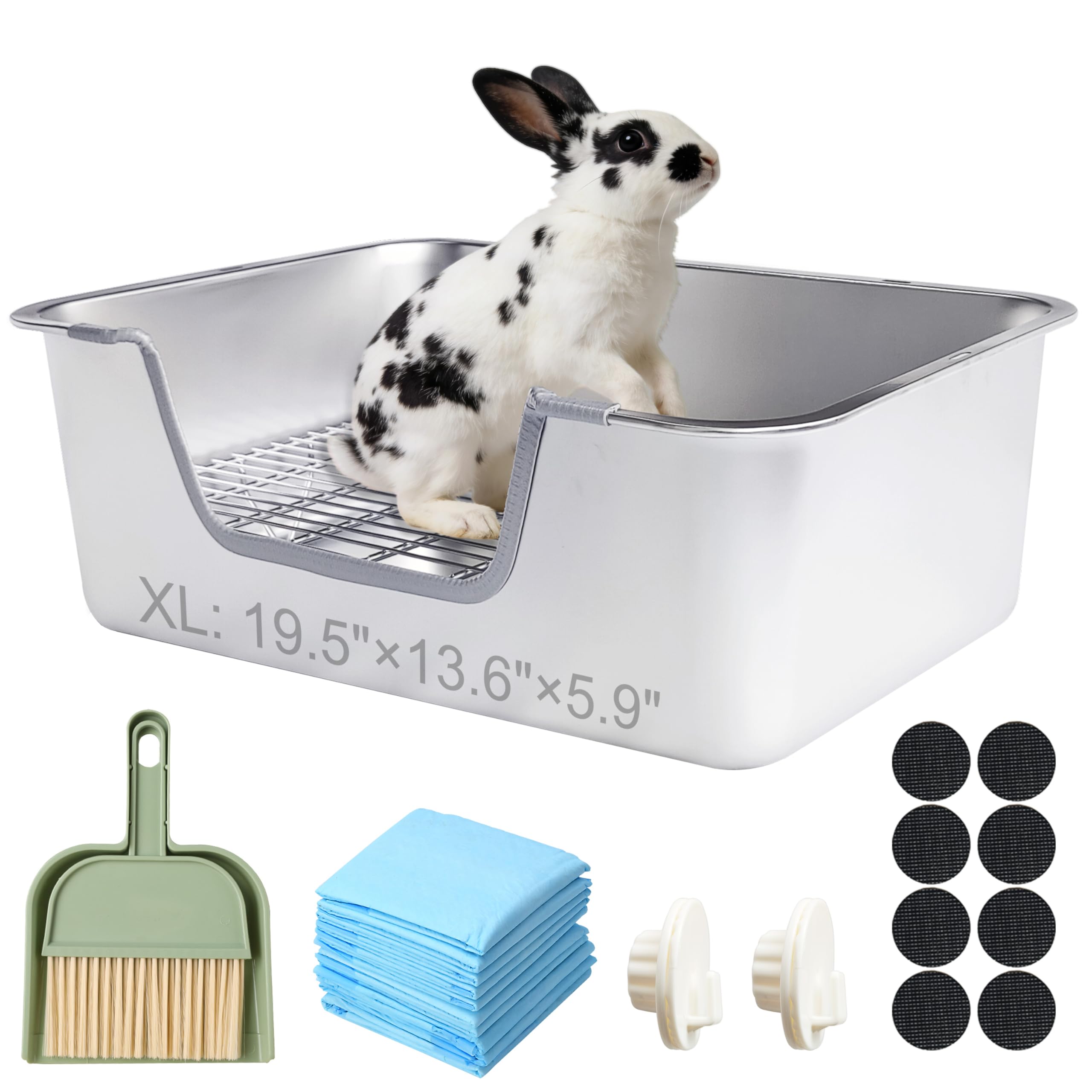 Sorstrem Stainless Steel Sifting Litter Box for Rabbit (XL)