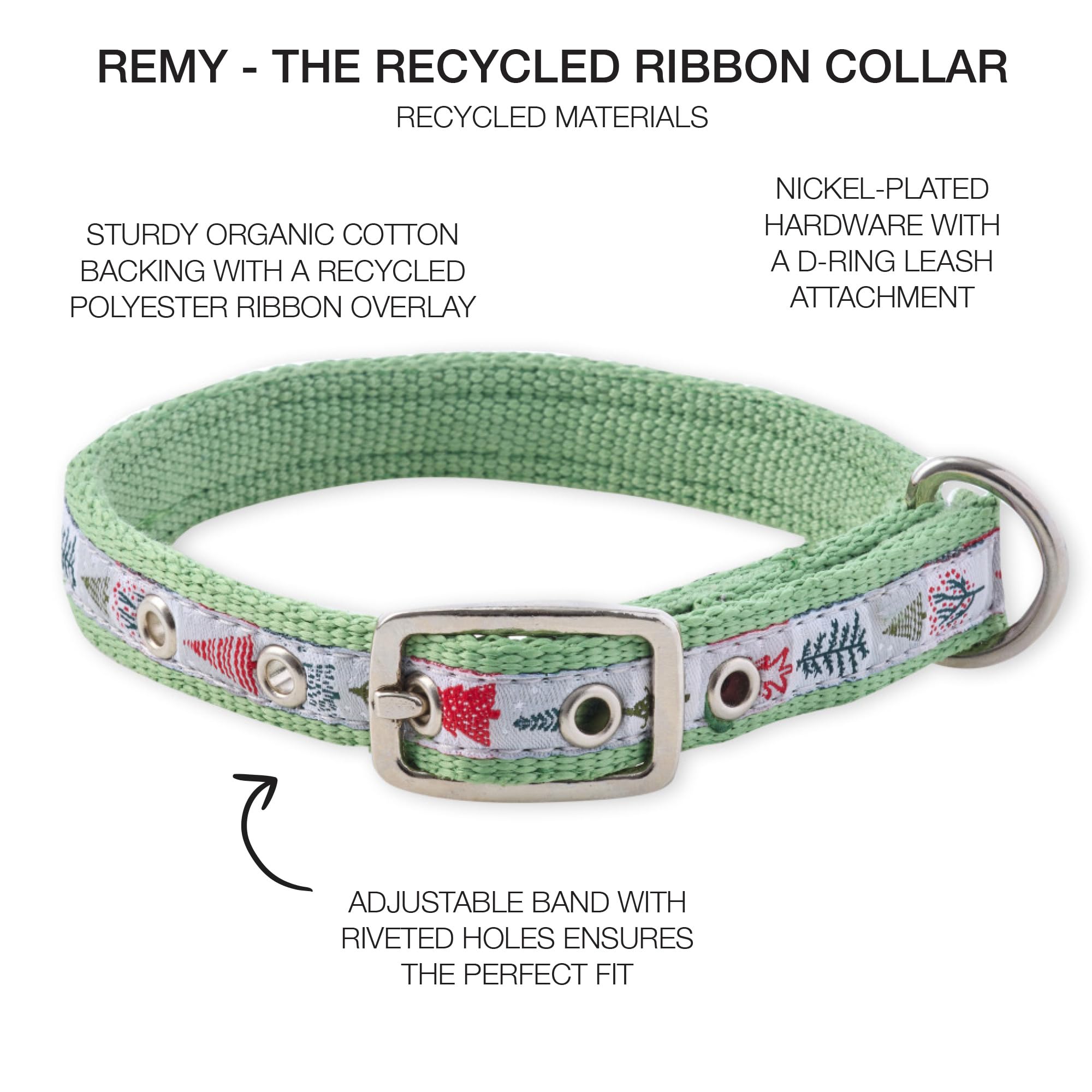 Pet Passion Adjustable Recycled Ribbon Dog Collar For All Pet Breeds, Piney Holiday, X-Small